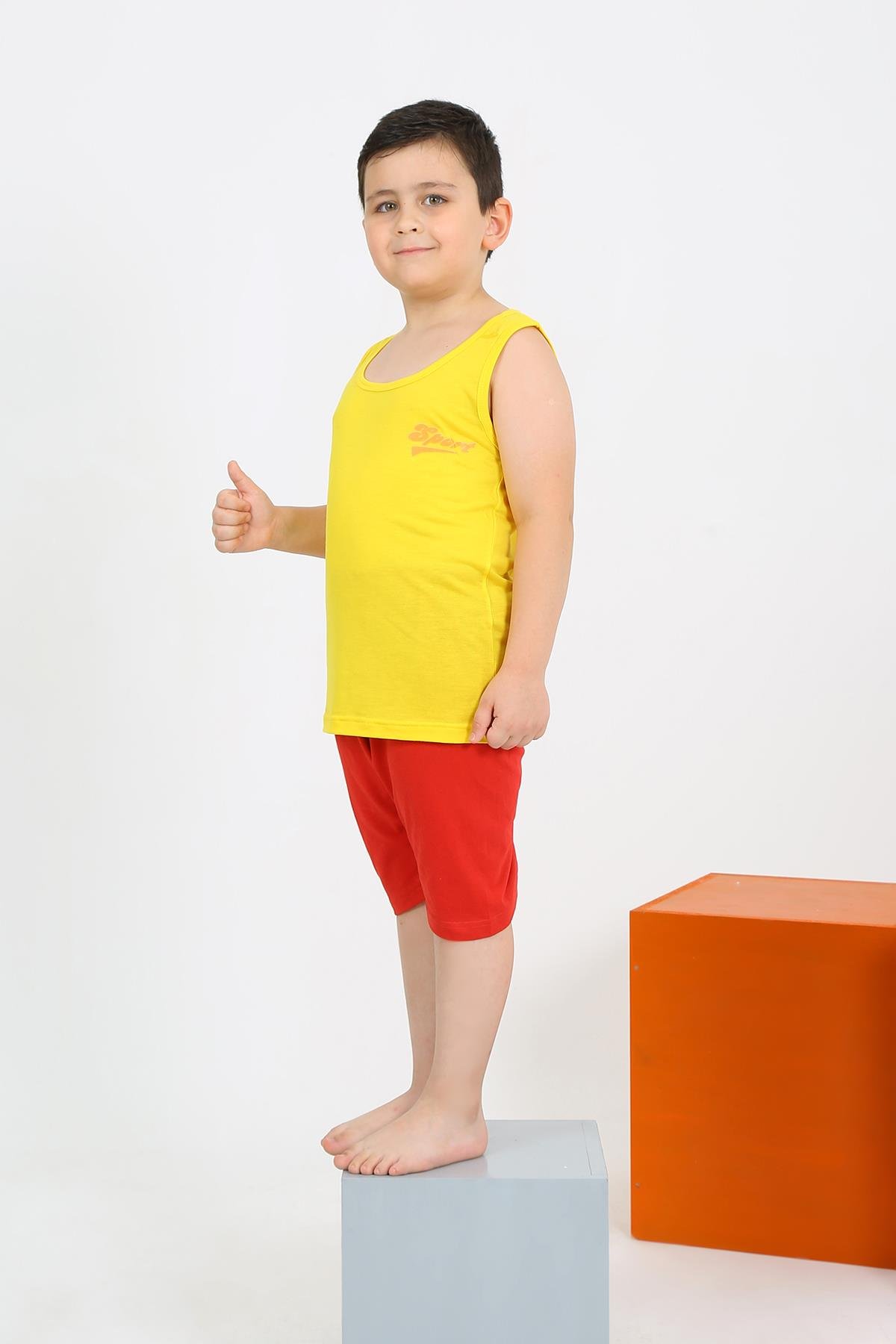 Akbeniz Erkek Çocuk Sıfır Kol Şortlu Sarı Penye Pijama Takımı 20434