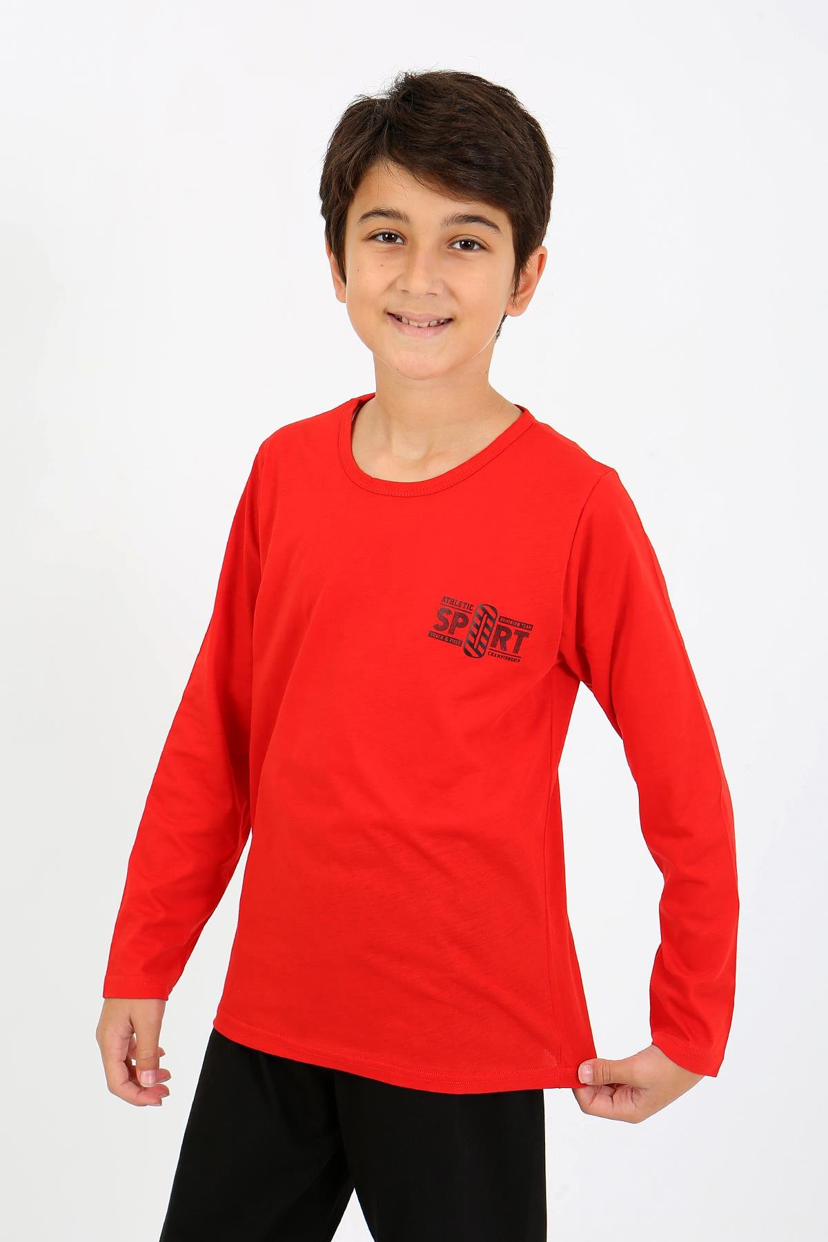 Akbeniz Erkek Çocuk Uzun Kol Penye Pijama Takım 20437 Kırmızı