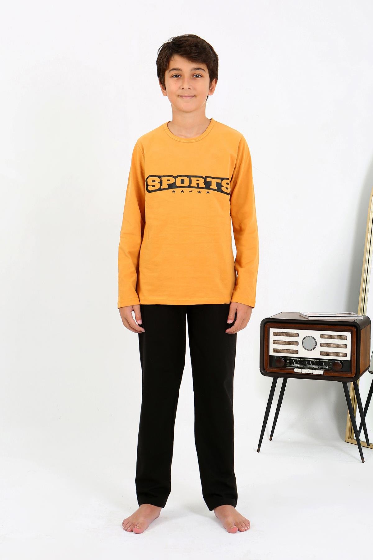 Akbeniz Erkek Çocuk Uzun Kol Penye Pijama Takım 20437 Sarı