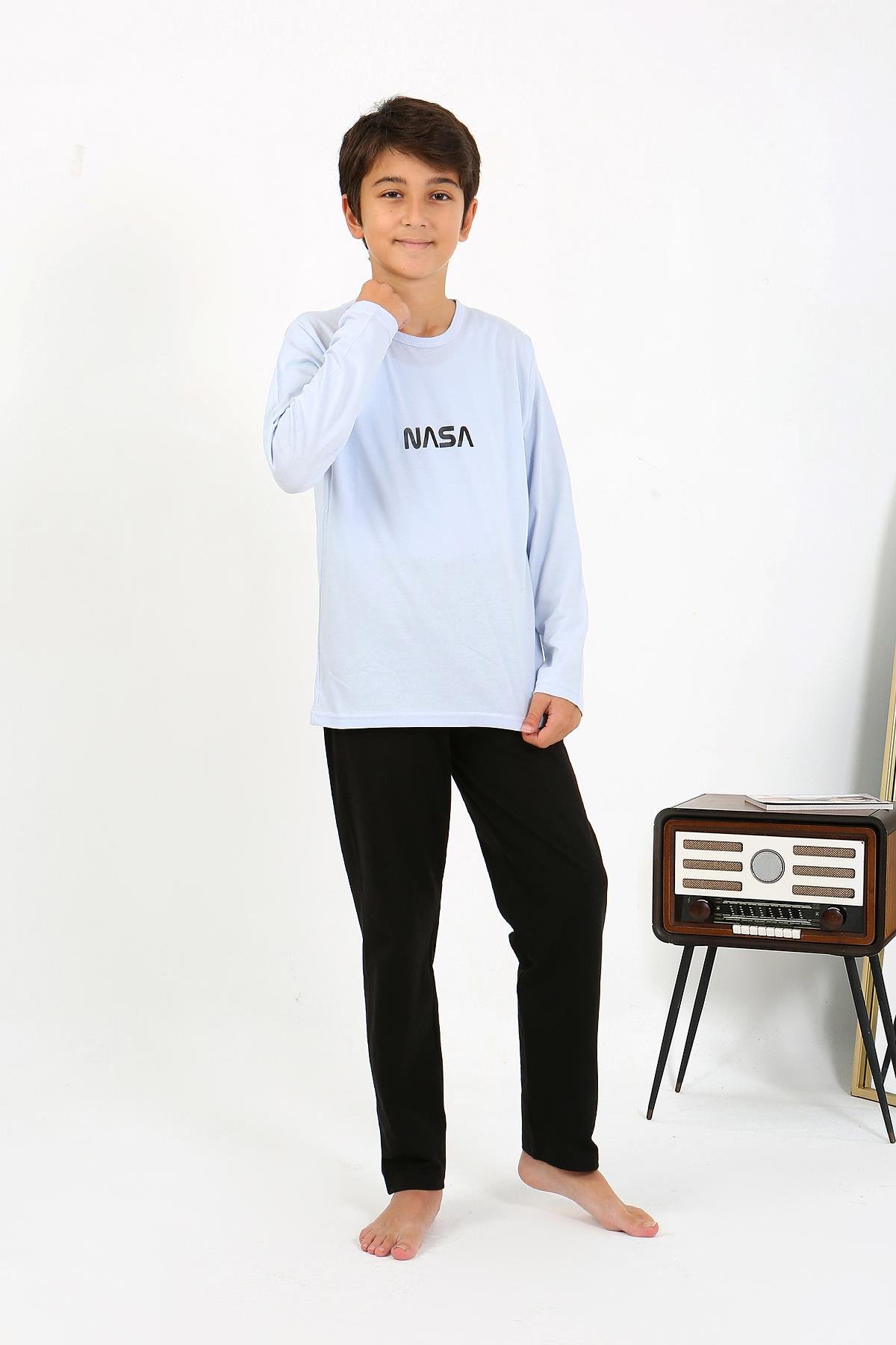 Akbeniz Erkek Çocuk Uzun Kol Penye Pijama Takım 20437 BuzMavisi