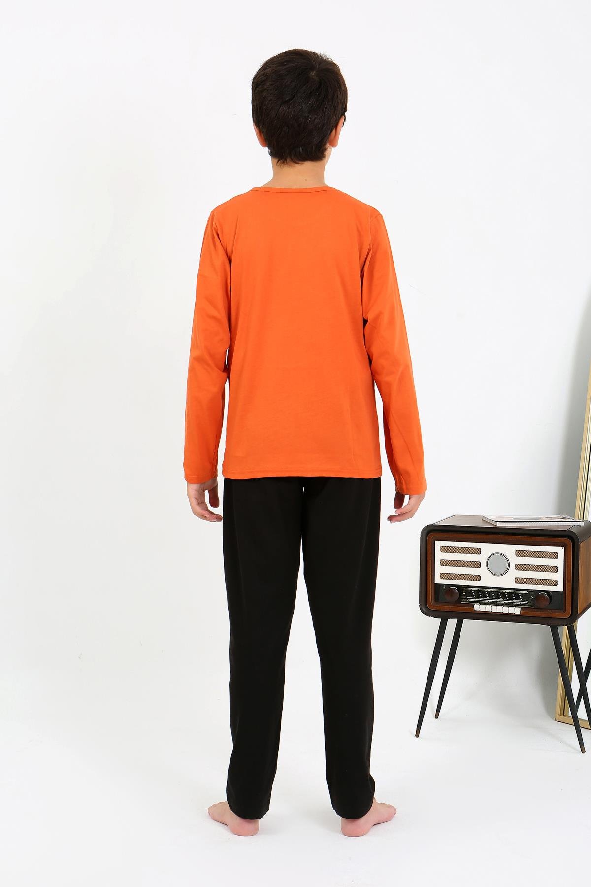 Akbeniz Erkek Çocuk Uzun Kol Penye Pijama Takım 20437 Turuncu