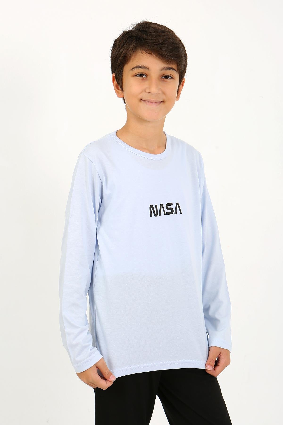 Akbeniz Erkek Çocuk Uzun Kol Penye Pijama Takım 20437 BuzMavisi