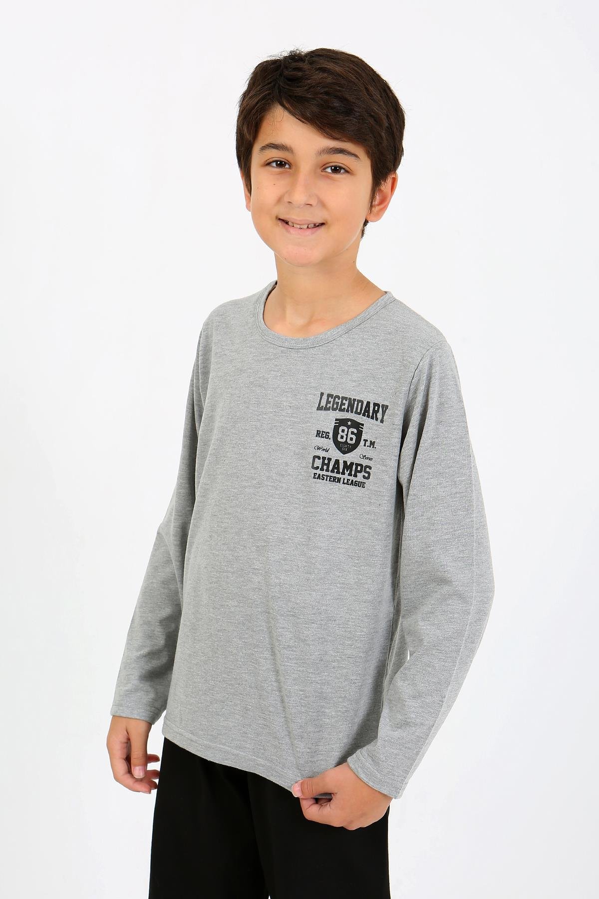 Akbeniz Erkek Çocuk Uzun Kol Penye Pijama Takım 20437 Gri