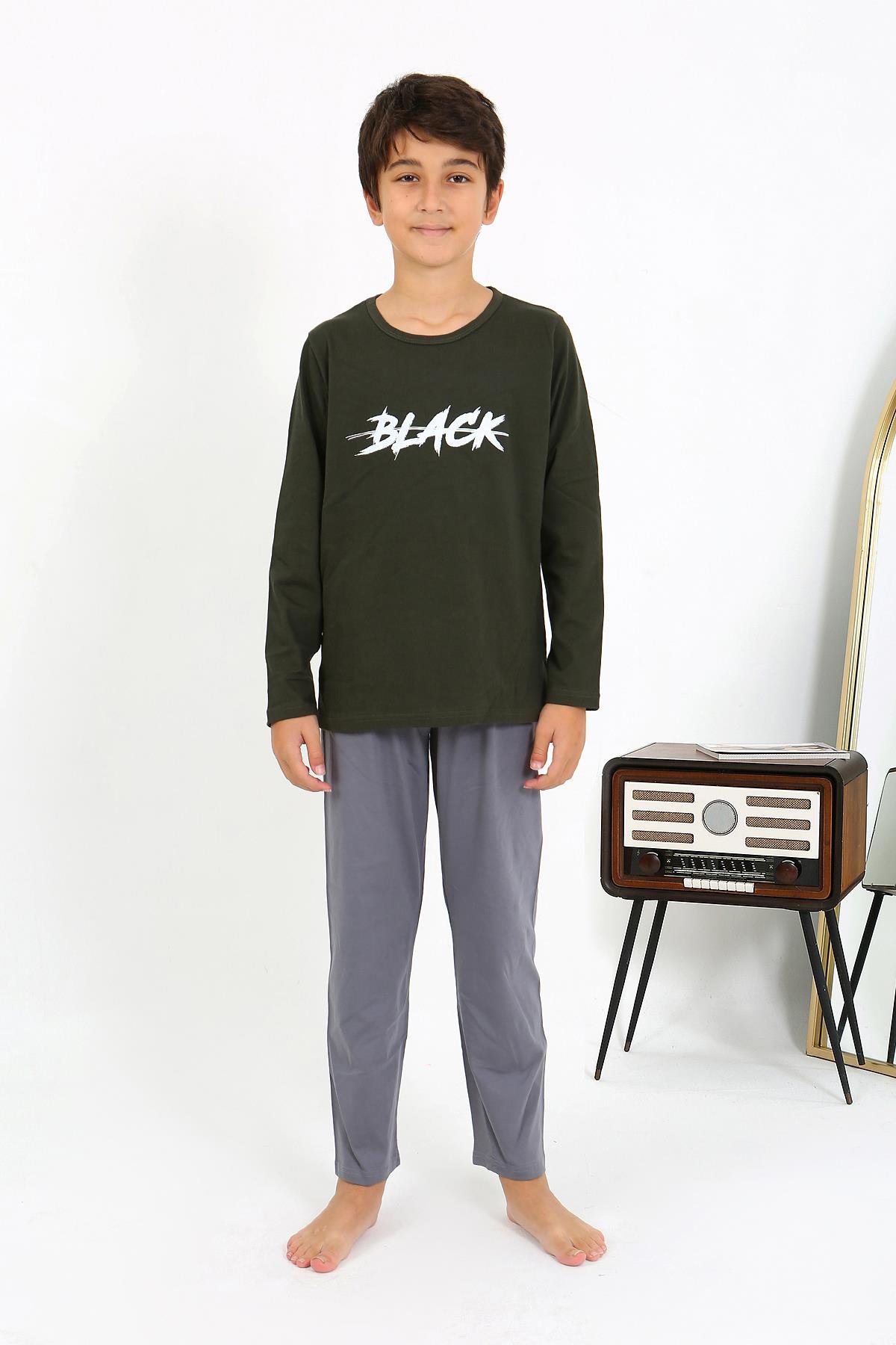 Akbeniz Erkek Çocuk Uzun Kol Penye Pijama Takım 20437 Haki