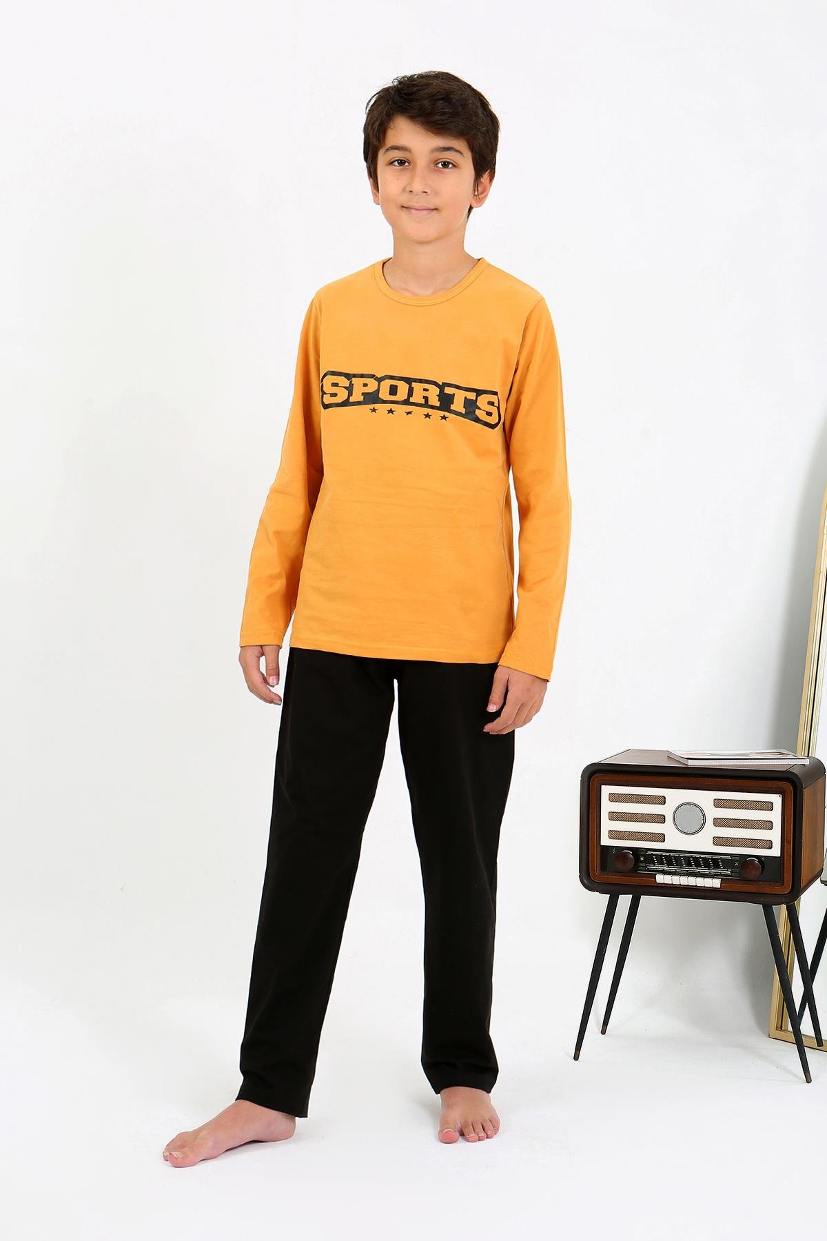 Akbeniz Erkek Çocuk Uzun Kol Penye Pijama Takım 20437 Sarı
