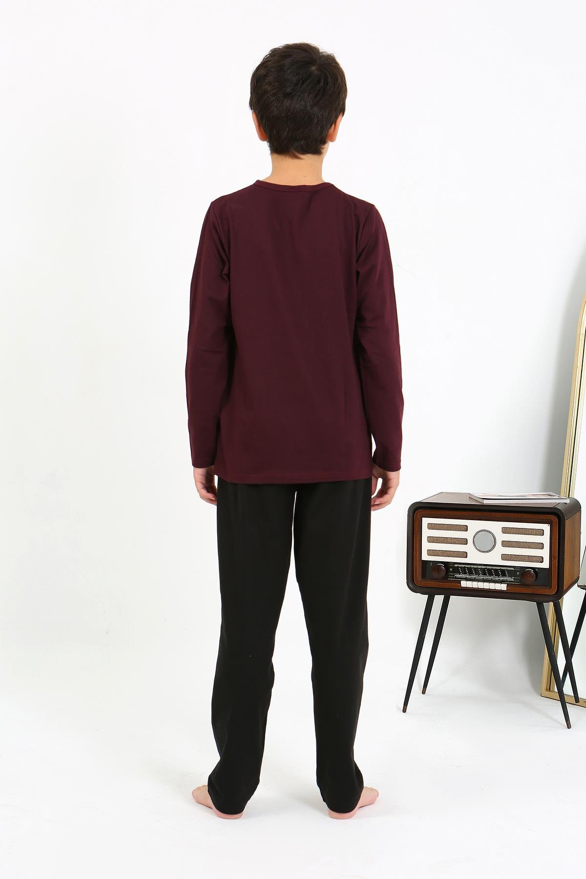 Akbeniz Erkek Çocuk Uzun Kol Penye Pijama Takım 20437 Bordo