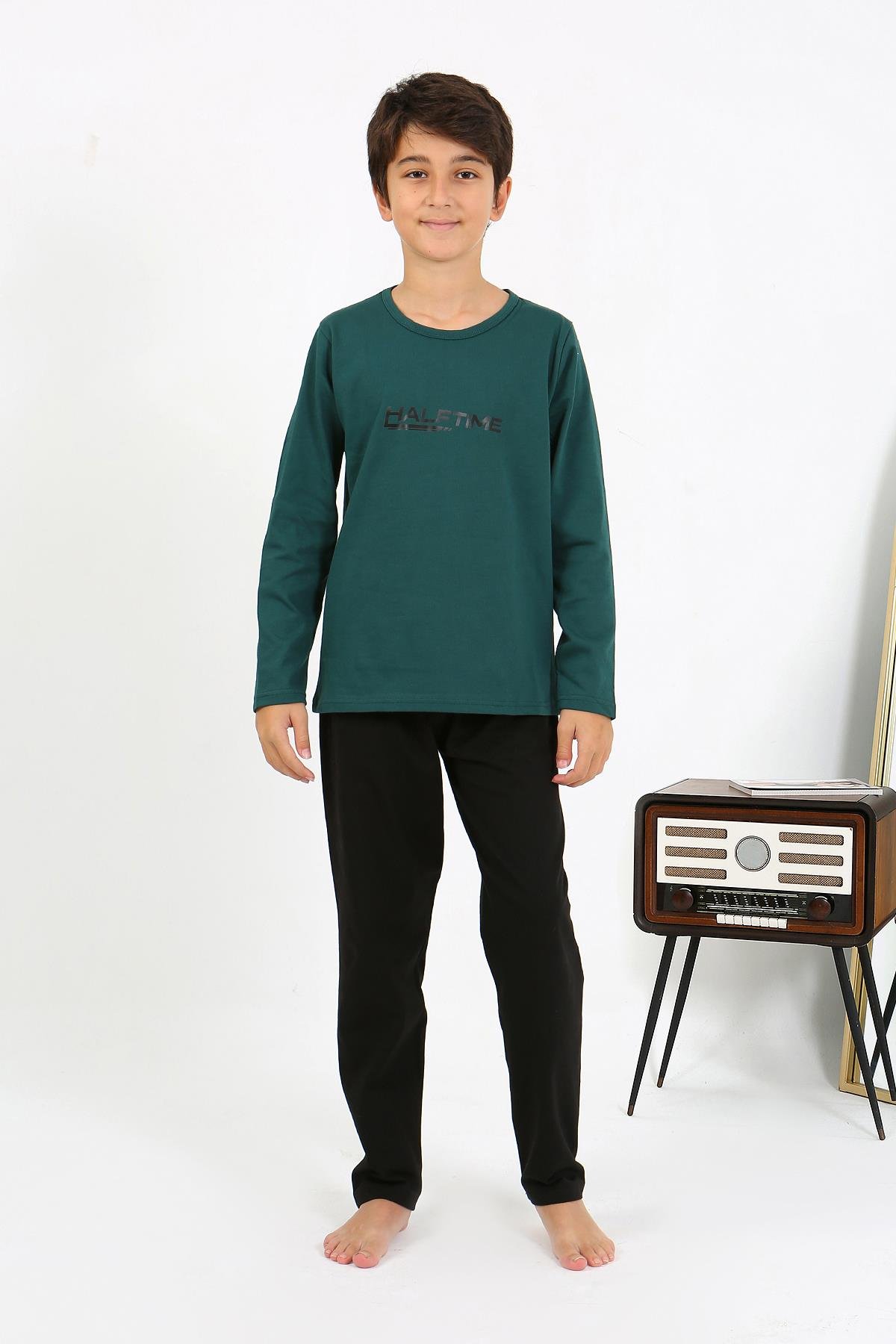 Akbeniz Erkek Çocuk Uzun Kol Penye Pijama Takım 20437 ZümrütYeşili
