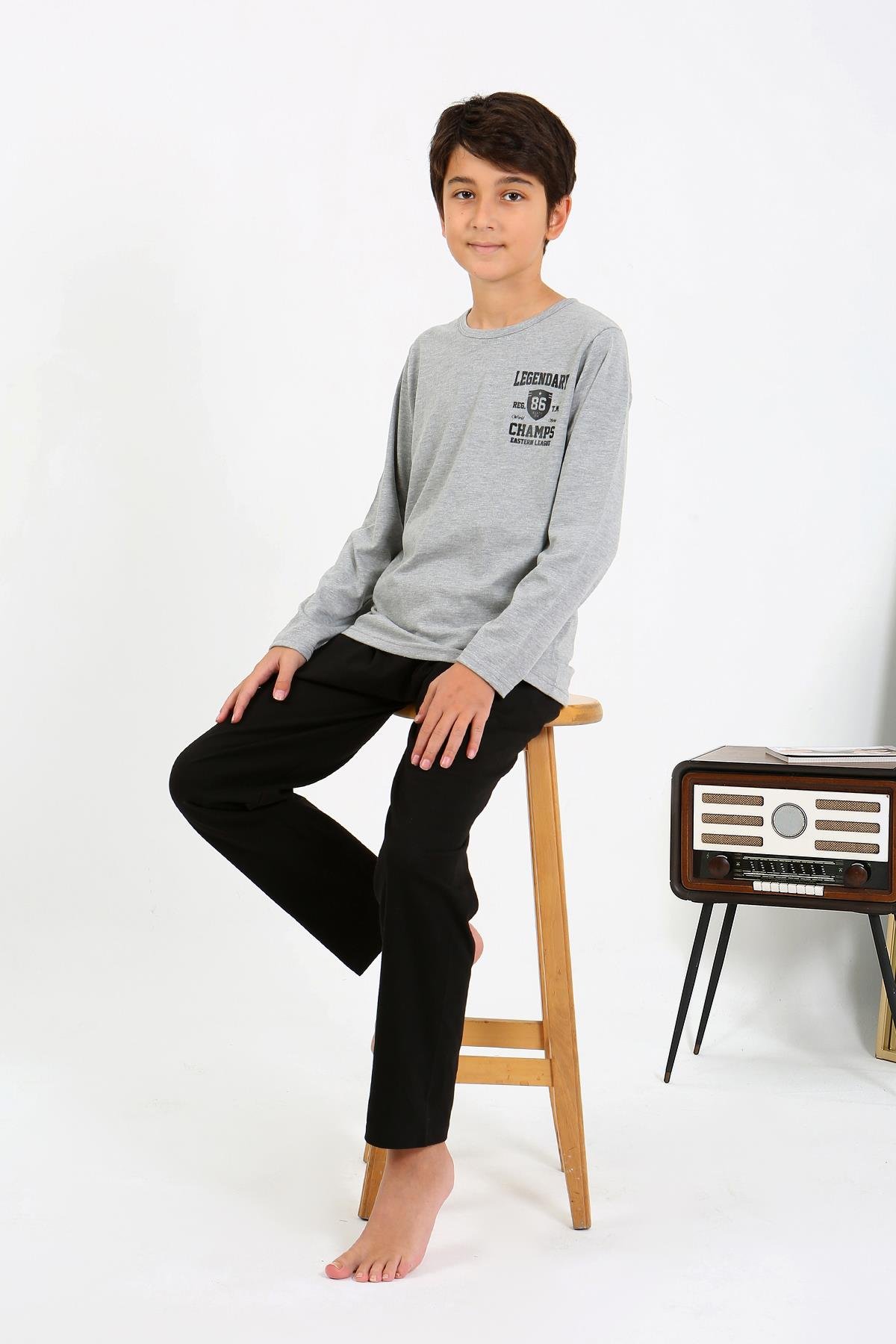 Akbeniz Erkek Çocuk Uzun Kol Penye Pijama Takım 20437 Gri