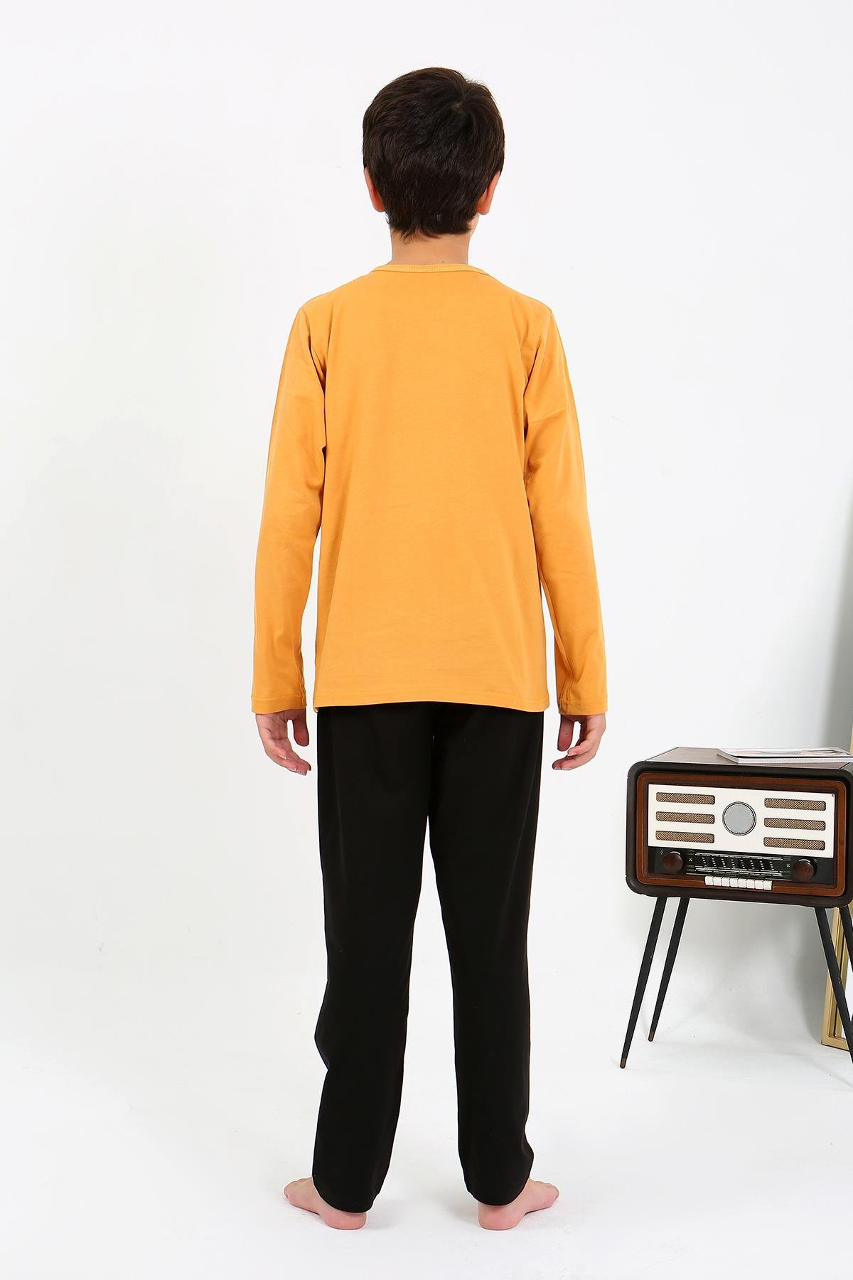 Akbeniz Erkek Çocuk Uzun Kol Penye Pijama Takım 20438 Sarı