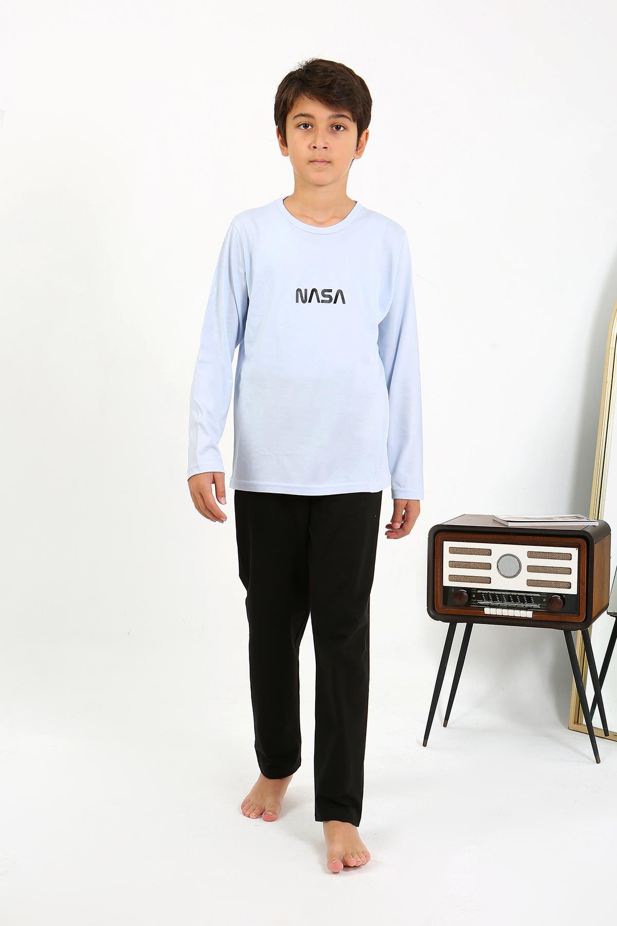 Akbeniz Erkek Çocuk Uzun Kol Penye Pijama Takım 20437 BuzMavisi