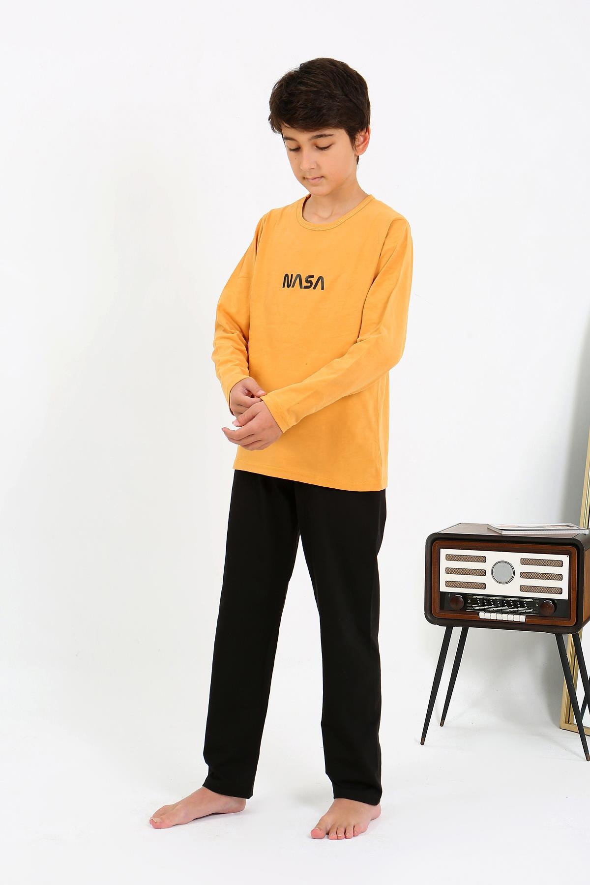 Akbeniz Erkek Çocuk Uzun Kol Penye Pijama Takım 20438 Sarı