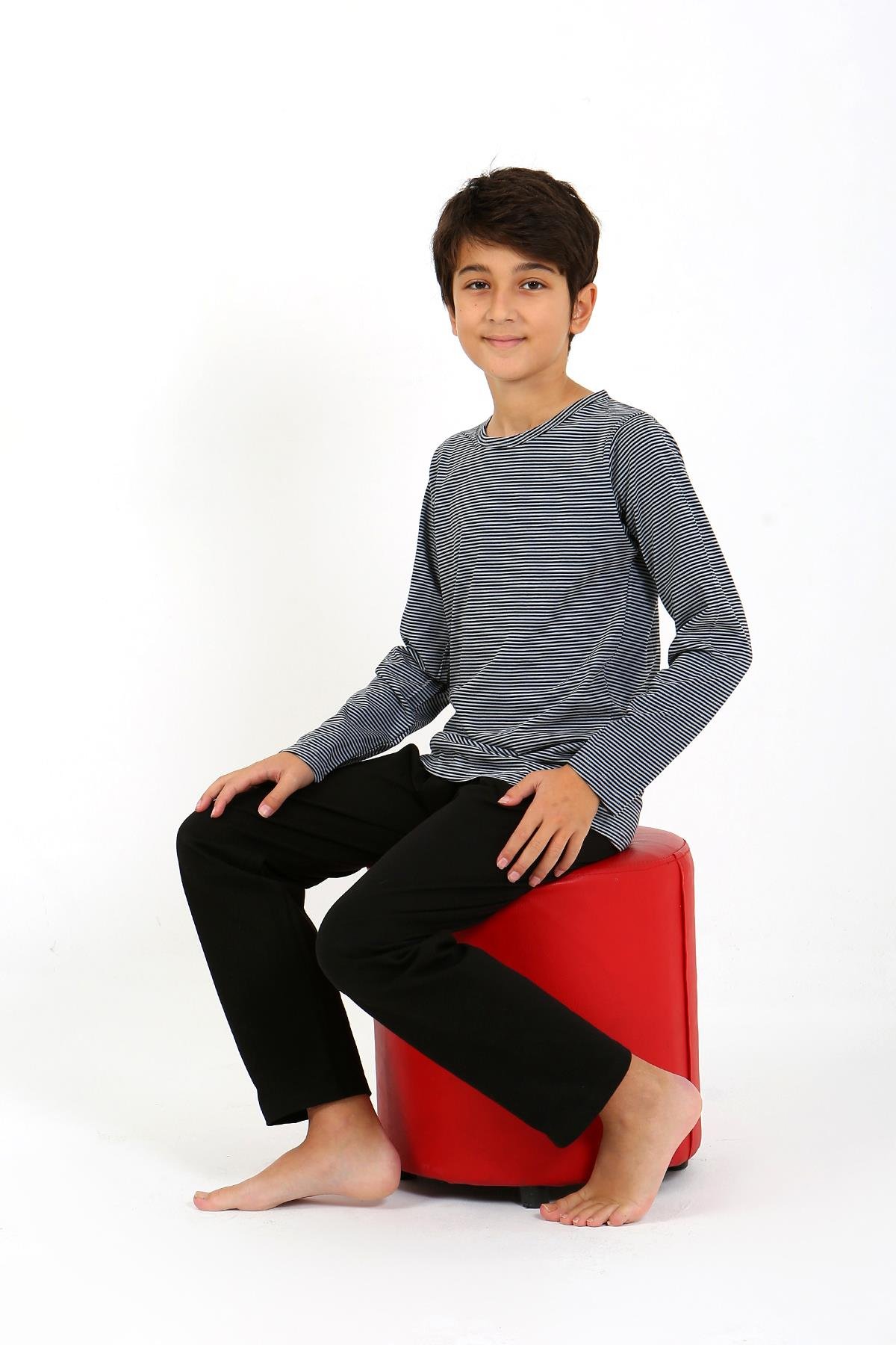 Akbeniz Erkek Çocuk Uzun Kol Penye Pijama Takım 20438 Gri