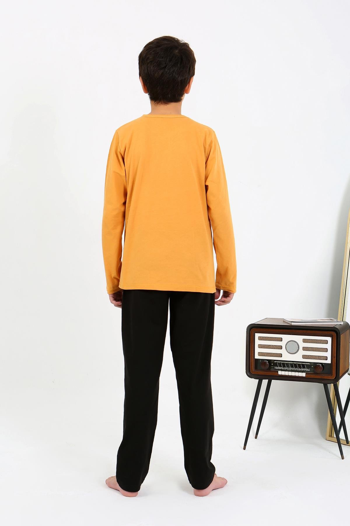 Akbeniz Erkek Çocuk Uzun Kol Penye Pijama Takım 20437 Sarı
