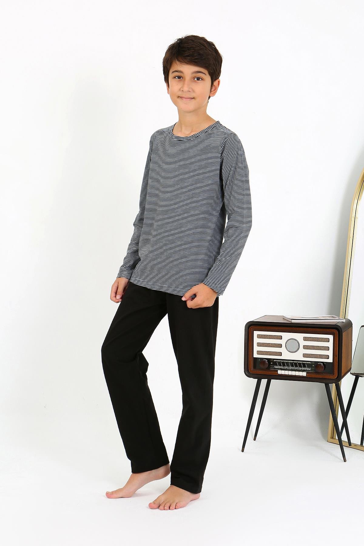 Akbeniz Erkek Çocuk Uzun Kol Penye Pijama Takım 20438 Gri