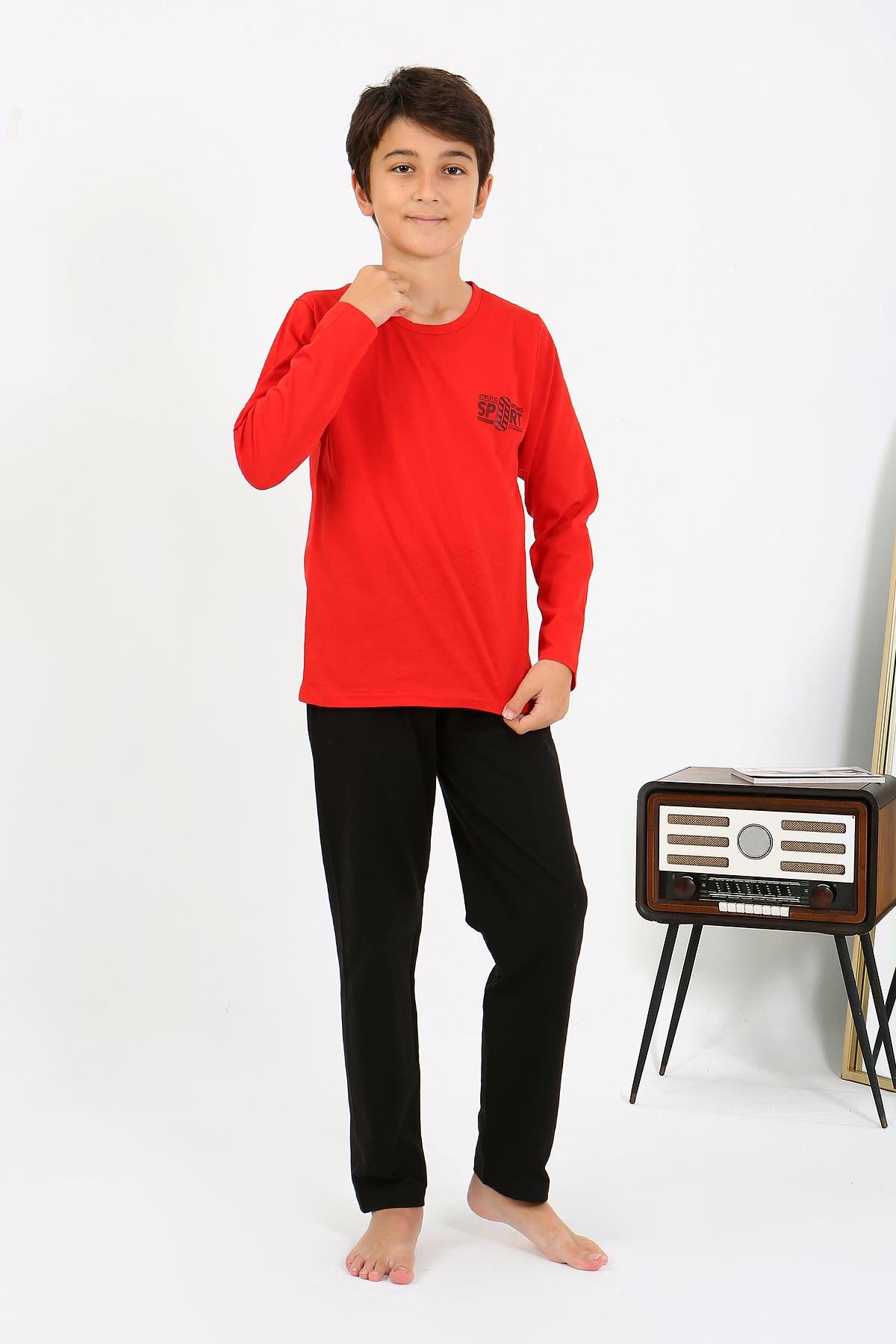 Akbeniz Erkek Çocuk Uzun Kol Penye Pijama Takım 20437 Kırmızı