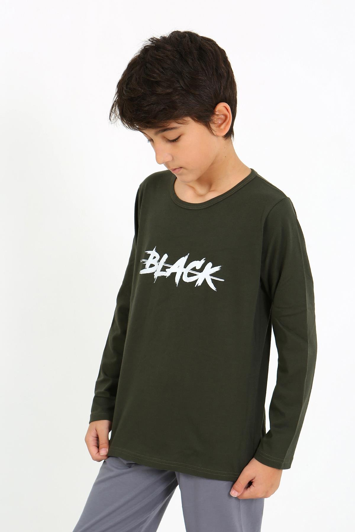 Akbeniz Erkek Çocuk Uzun Kol Penye Pijama Takım 20437 Haki