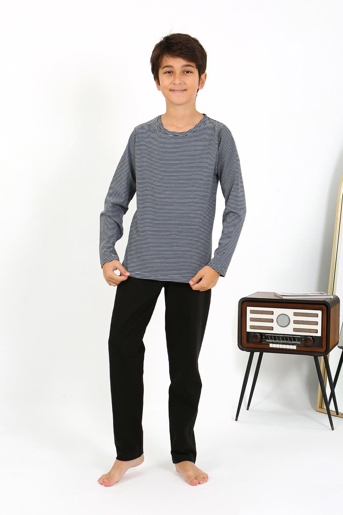 Akbeniz Erkek Çocuk Uzun Kol Penye Pijama Takım 20438 Gri