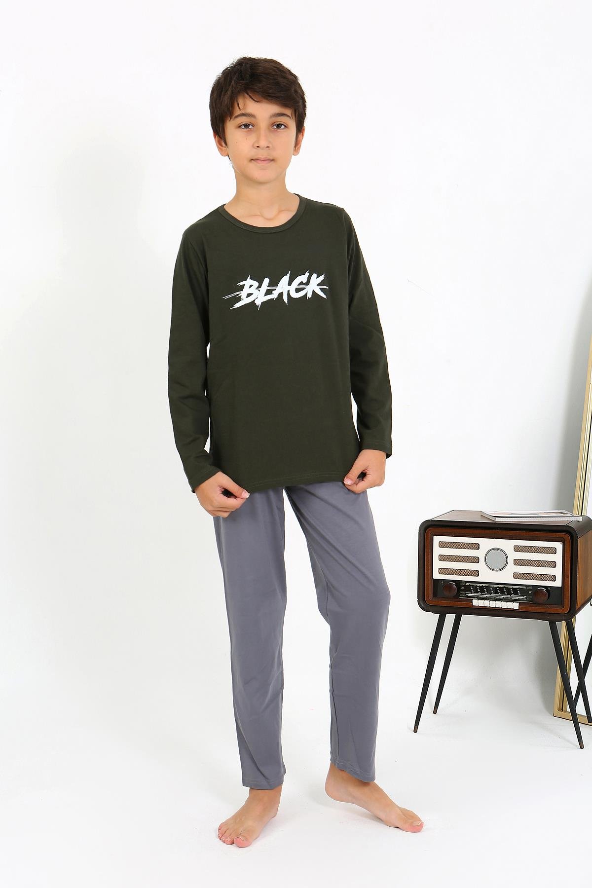 Akbeniz Erkek Çocuk Uzun Kol Penye Pijama Takım 20437 Haki