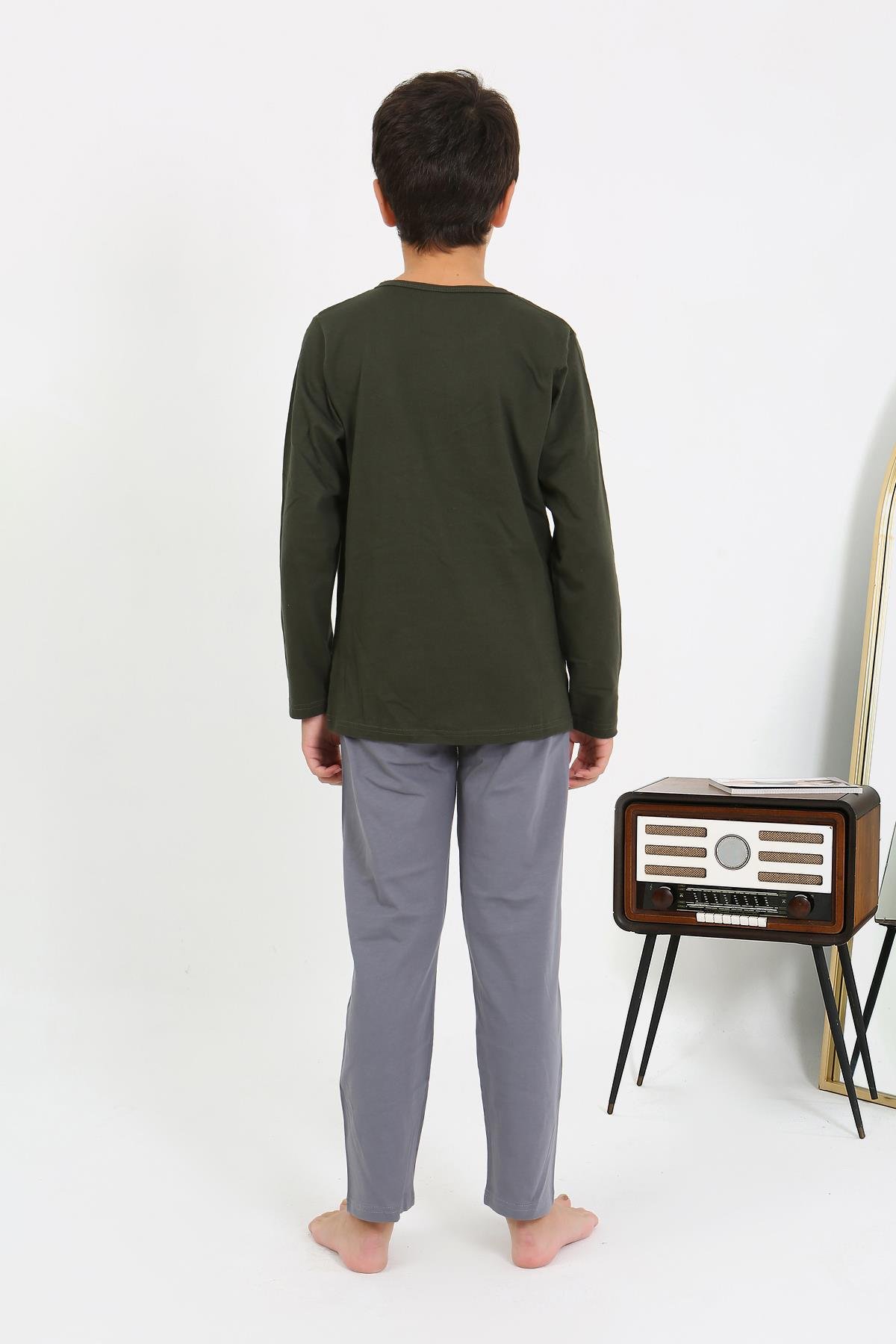 Akbeniz Erkek Çocuk Uzun Kol Penye Pijama Takım 20437 Haki