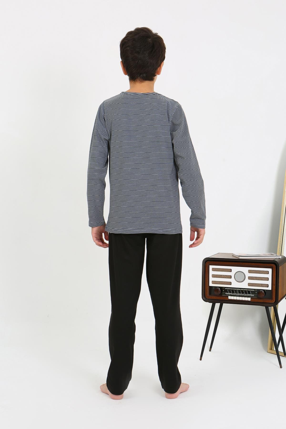 Akbeniz Erkek Çocuk Uzun Kol Penye Pijama Takım 20438 Gri