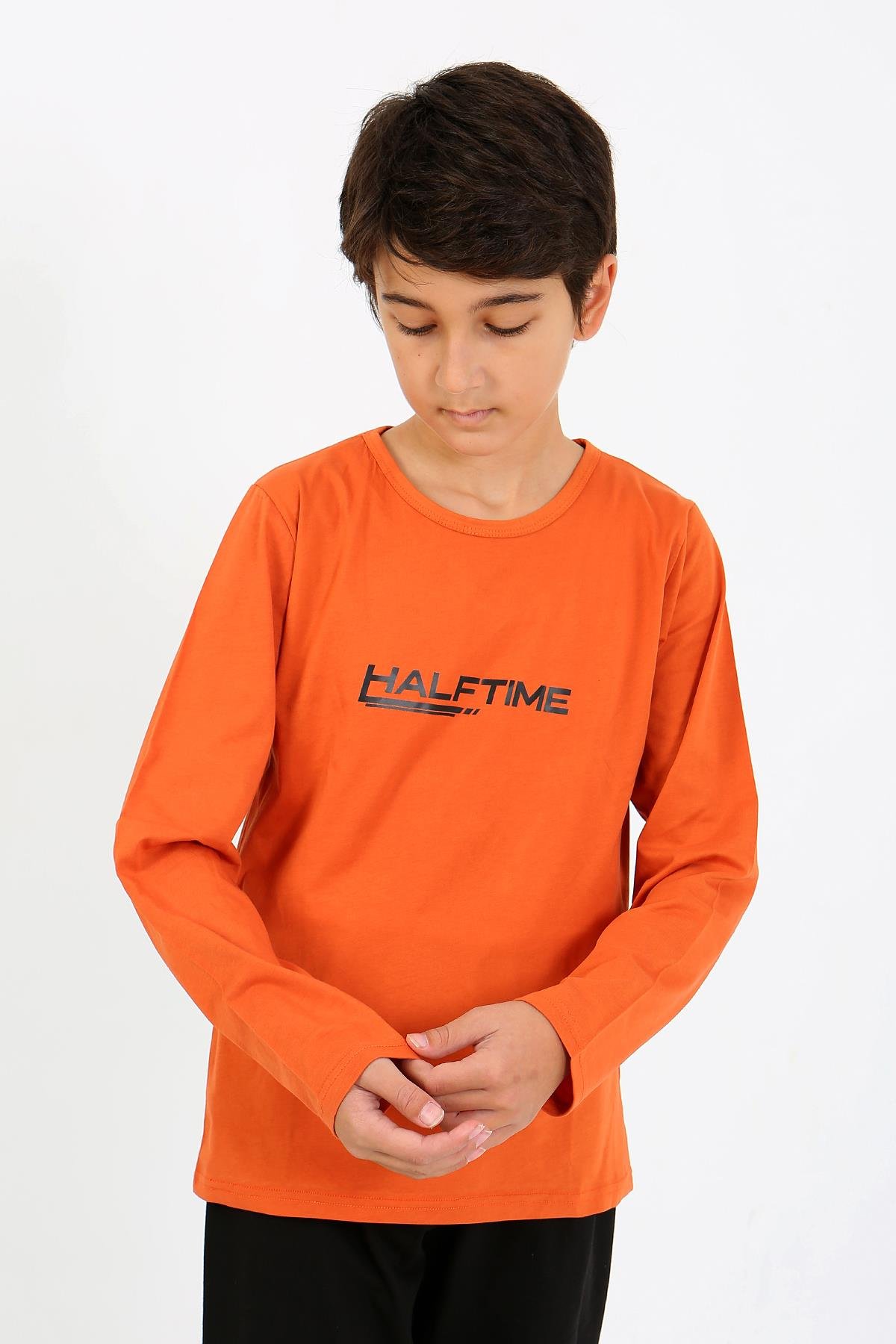 Akbeniz Erkek Çocuk Uzun Kol Penye Pijama Takım 20437 Turuncu