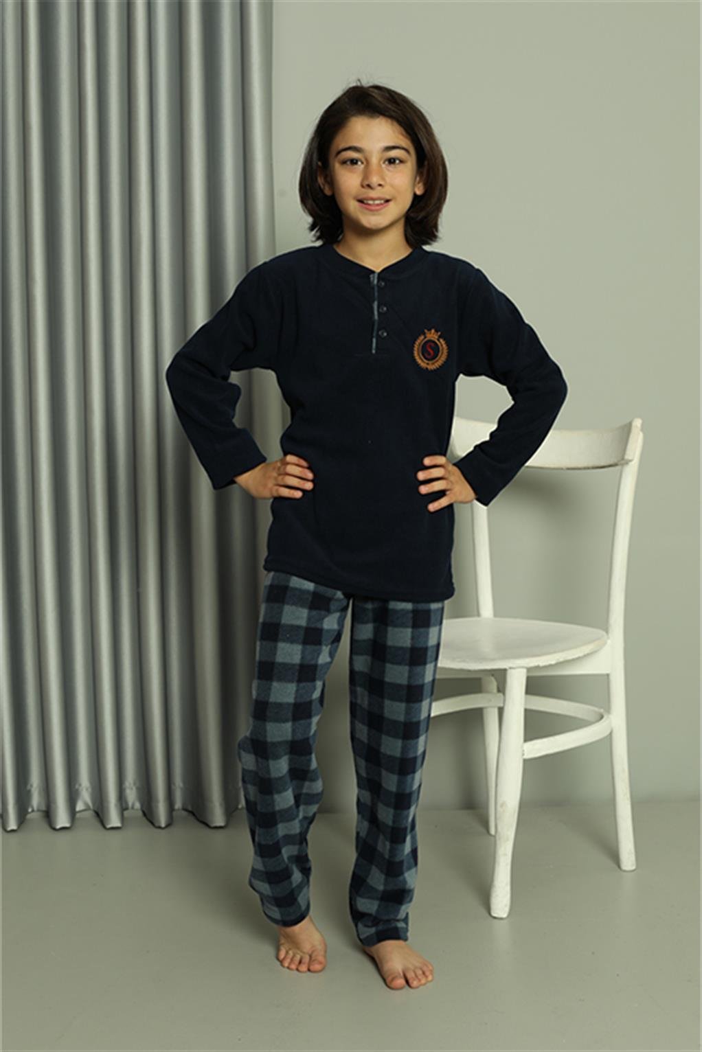 Akbeniz Erkek Çocuk WelSoft Polar Lacivert Pijama Takımı 20549