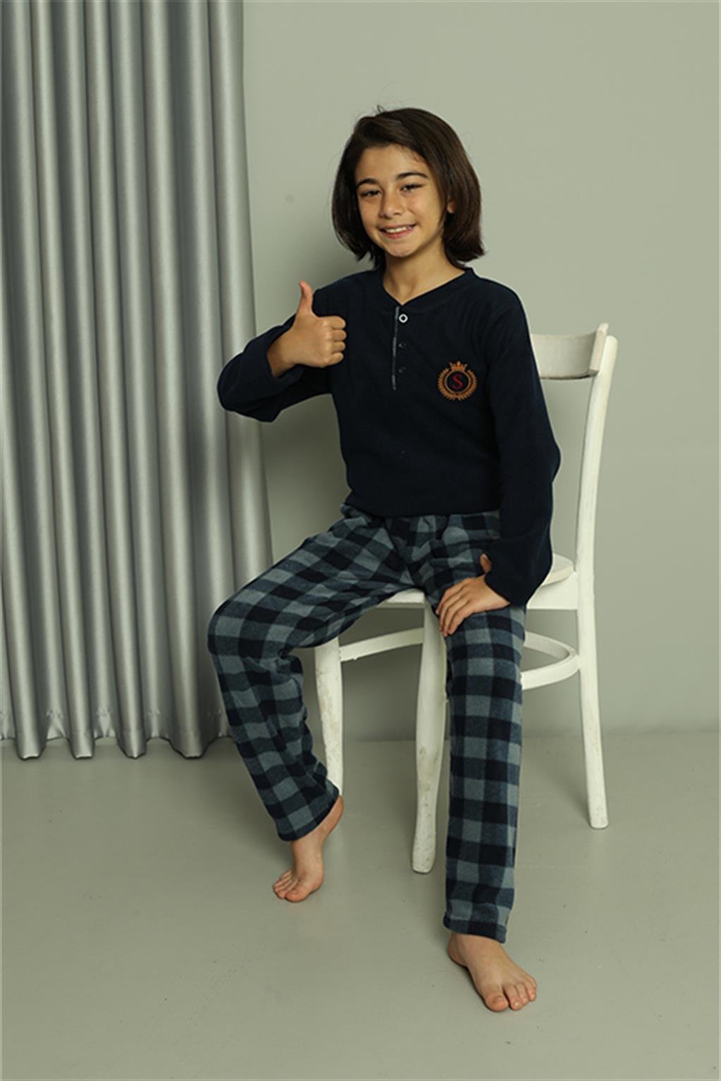 Akbeniz Erkek Çocuk WelSoft Polar Lacivert Pijama Takımı 20549