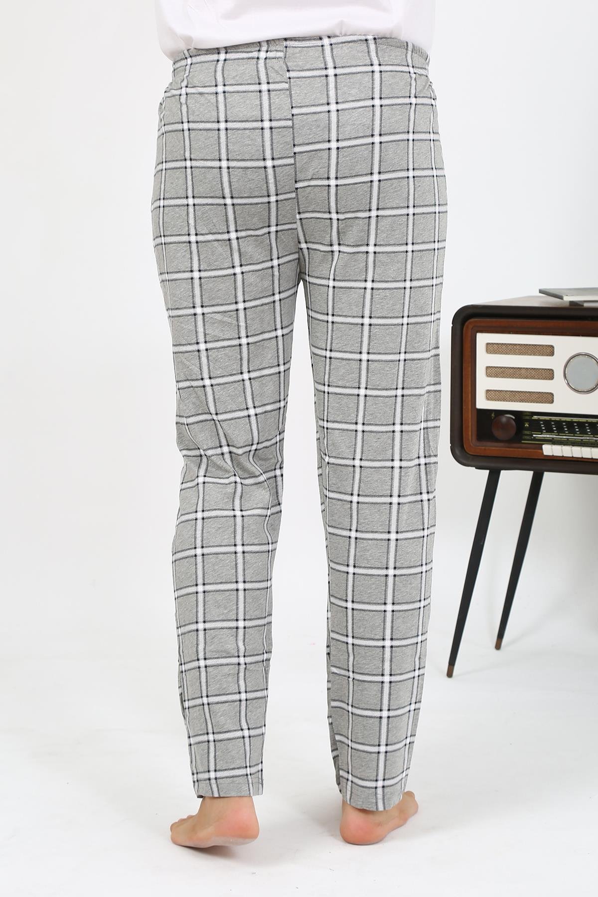 Akbeniz Erkek Ekoseli Desen Penye Tek Alt Pijama 27540 Gri