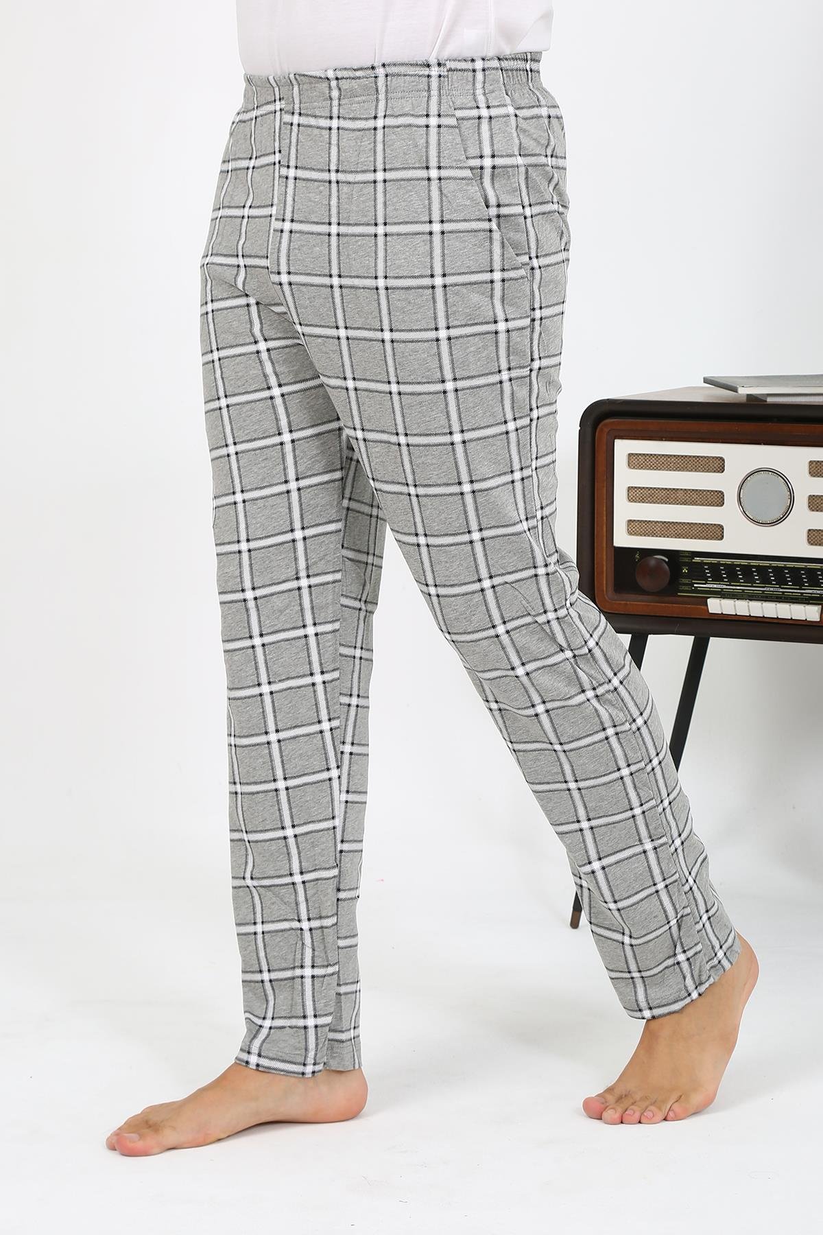 Akbeniz Erkek Ekoseli Desen Penye Tek Alt Pijama 27540 Gri