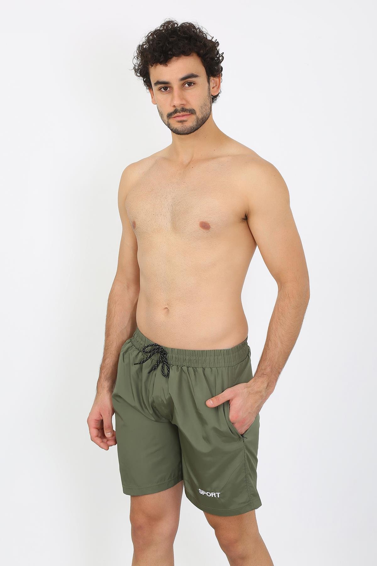 Akbeniz Erkek Fermuar Cepli Deniz Şortu Haki 27485