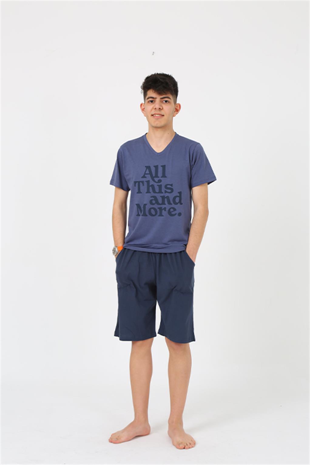 Akbeniz Erkek Genç Garson Boy Kısa Kol Lacivert Penye Şortlu Pijama Takımı 20377