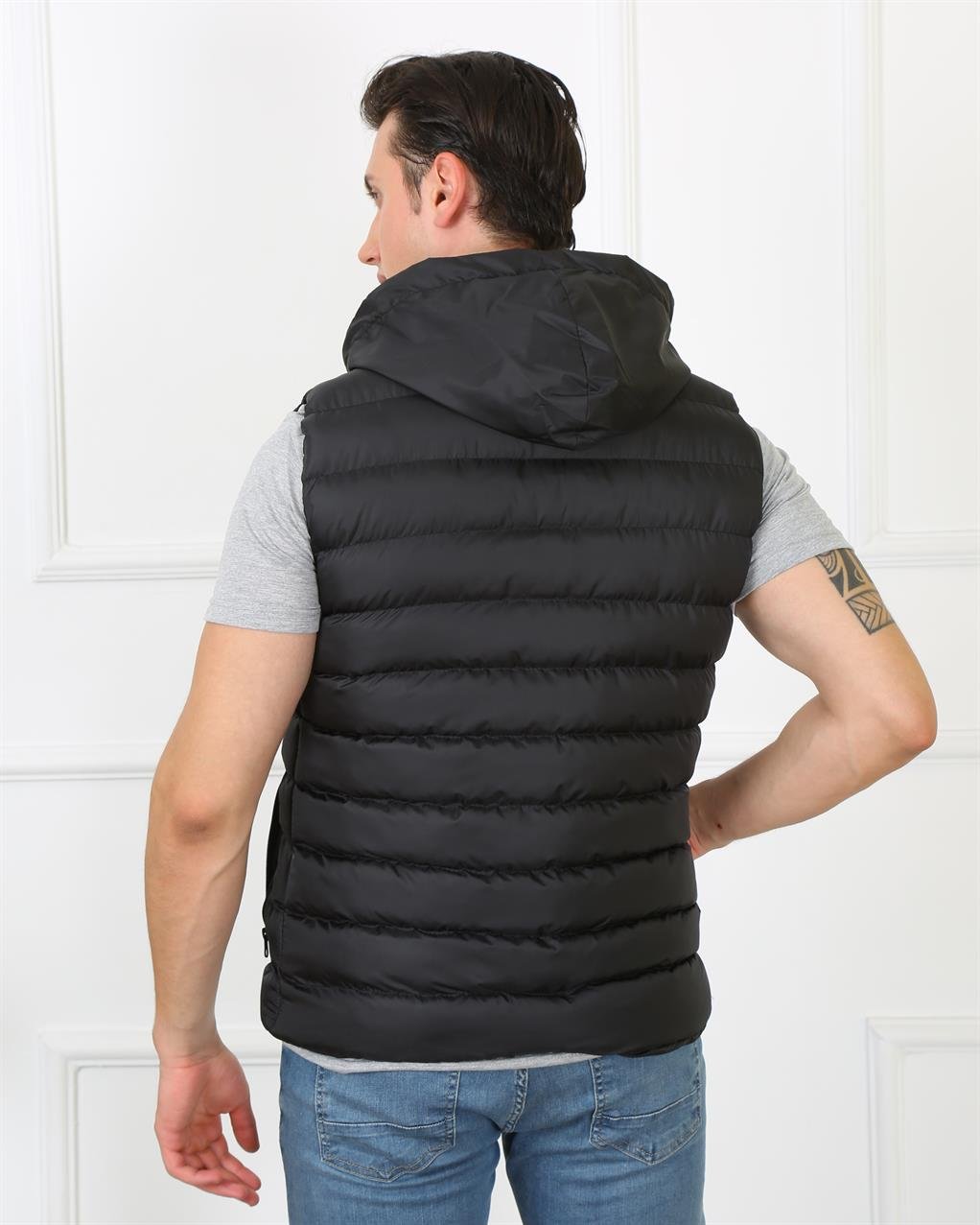 Akbeniz Erkek Kapşonlu Siyah Şişme Yelek 75100