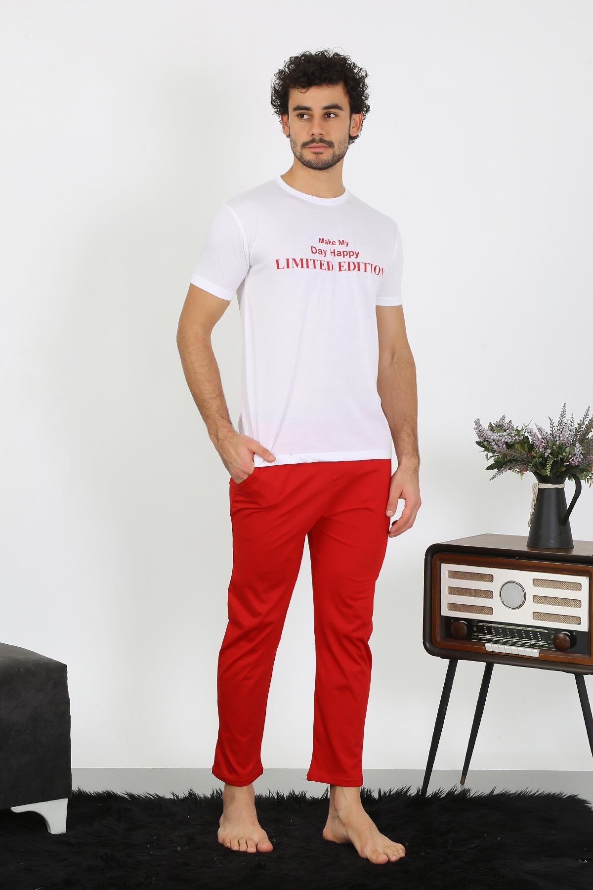 Akbeniz Erkek Kısa Kol Penye Beyaz Pijama Takımı 6846