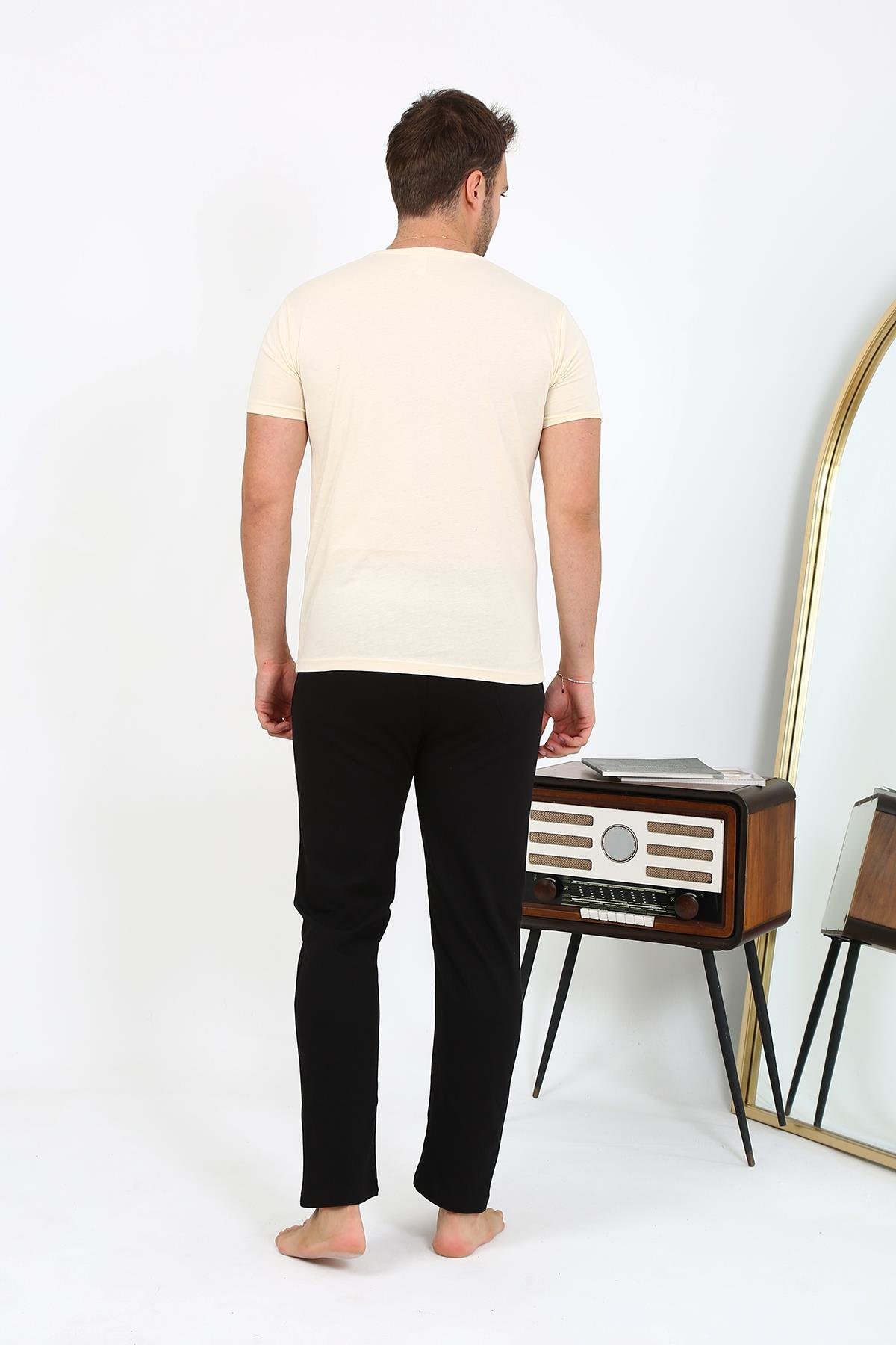 Akbeniz Erkek Kısa Kol Penye Pijama Takımı 6866 Krem