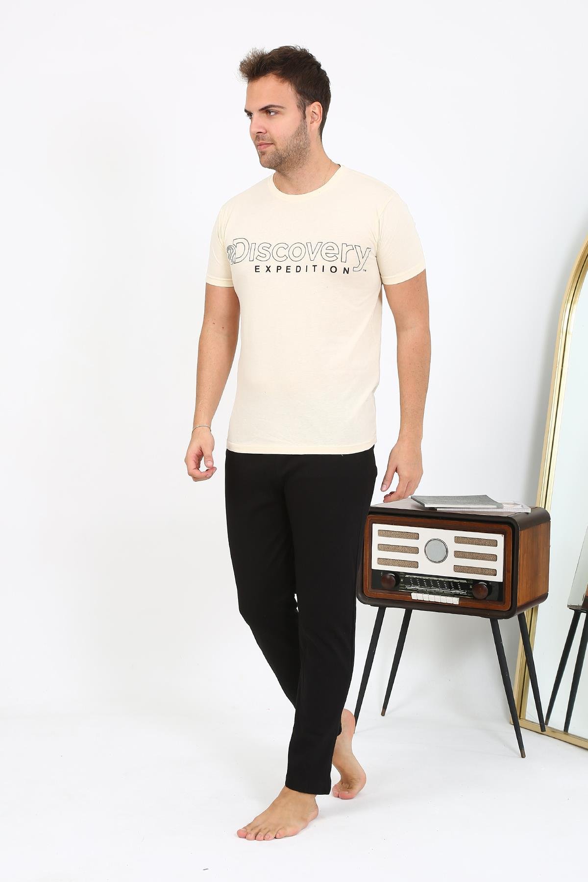 Akbeniz Erkek Kısa Kol Penye Pijama Takımı 6866 Krem