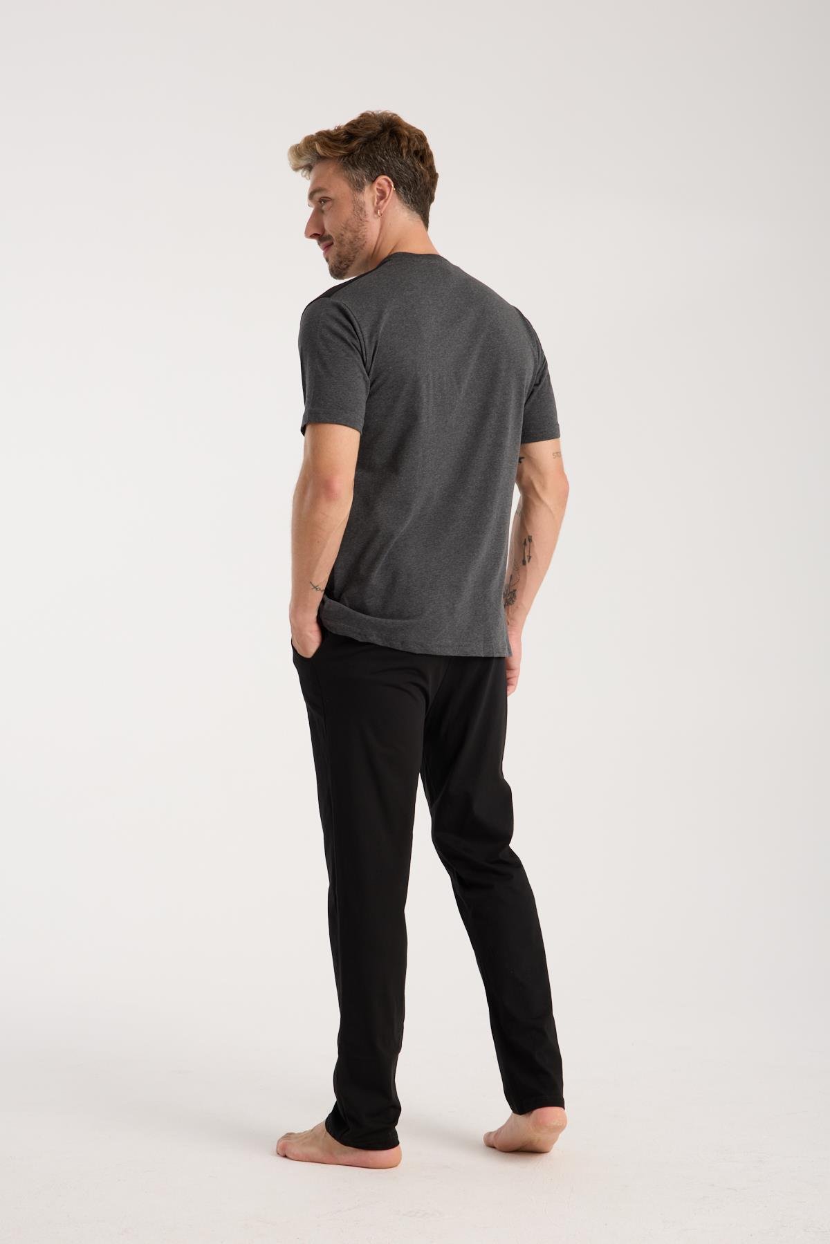 Akbeniz Erkek Lacivert Sıfır Yaka Kısa Kol Şortlu Pijama Takımı