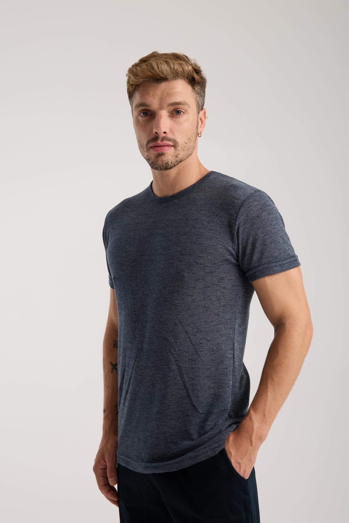 Akbeniz Erkek Lacivert Sıfır Yaka Kısa Kol Şortlu Pijama Takımı