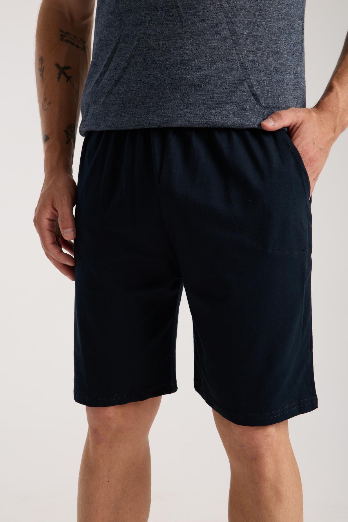 Akbeniz Erkek Lacivert Sıfır Yaka Kısa Kol Şortlu Pijama Takımı