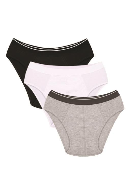 Akbeniz Erkek Pamuk 3lü Siyah Beyaz Gri Likralı Slip 40123