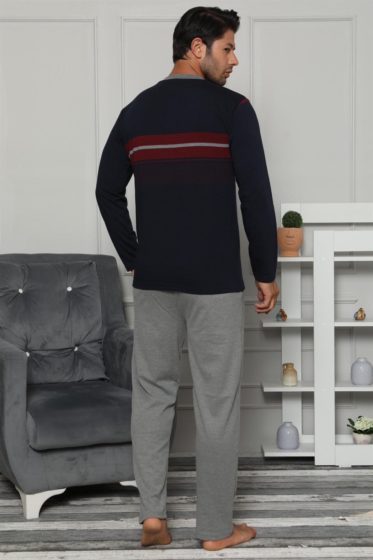 Akbeniz Erkek Pamuk Cepli Uzun Kollu Pijama Takımı 6714