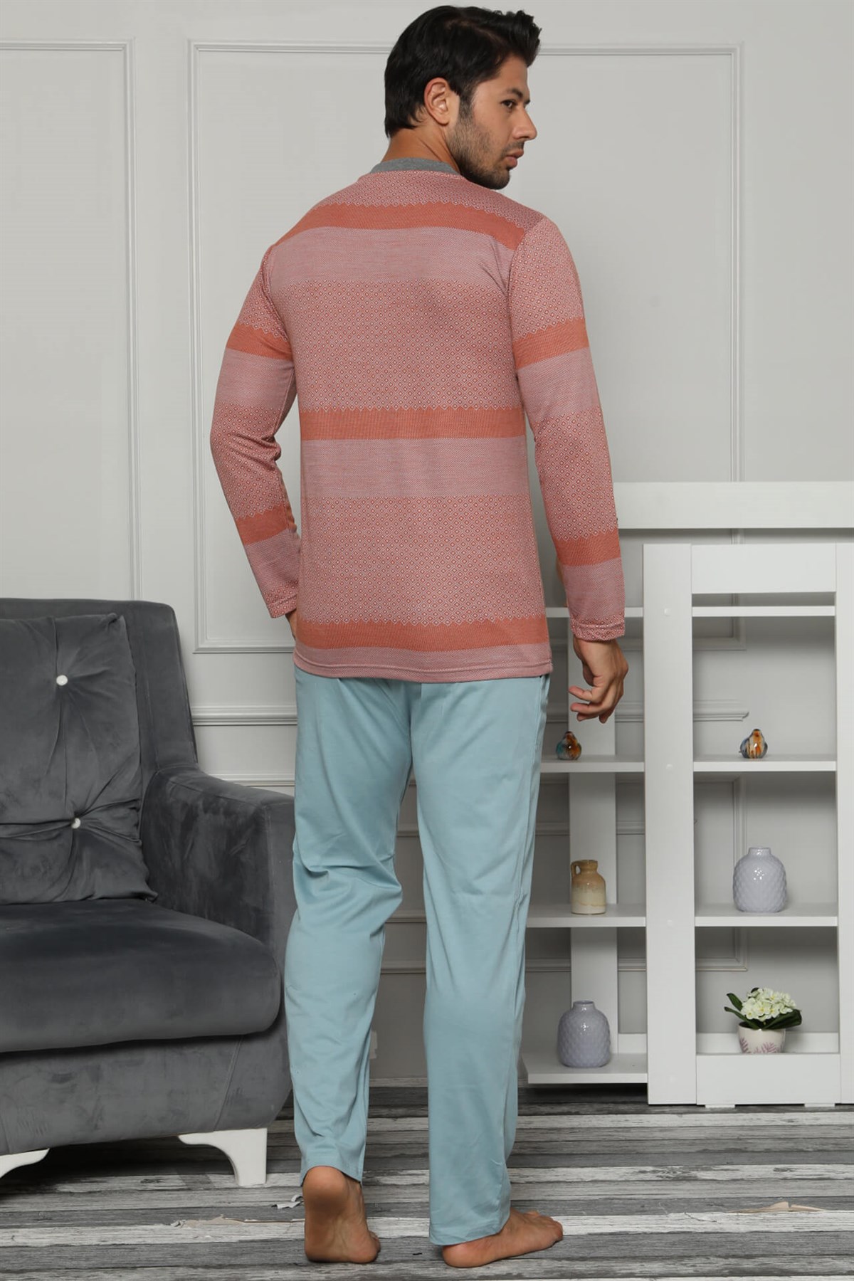 Akbeniz Erkek Pamuk Cepli Uzun Kollu Pijama Takımı 6706
