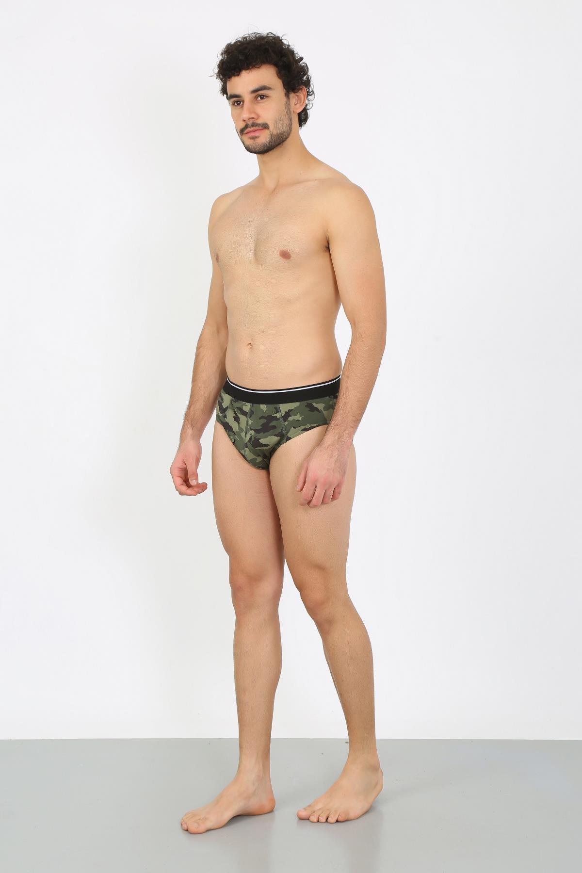 Akbeniz Erkek Pamuk Desenli Likralı Slip Haki 40131 