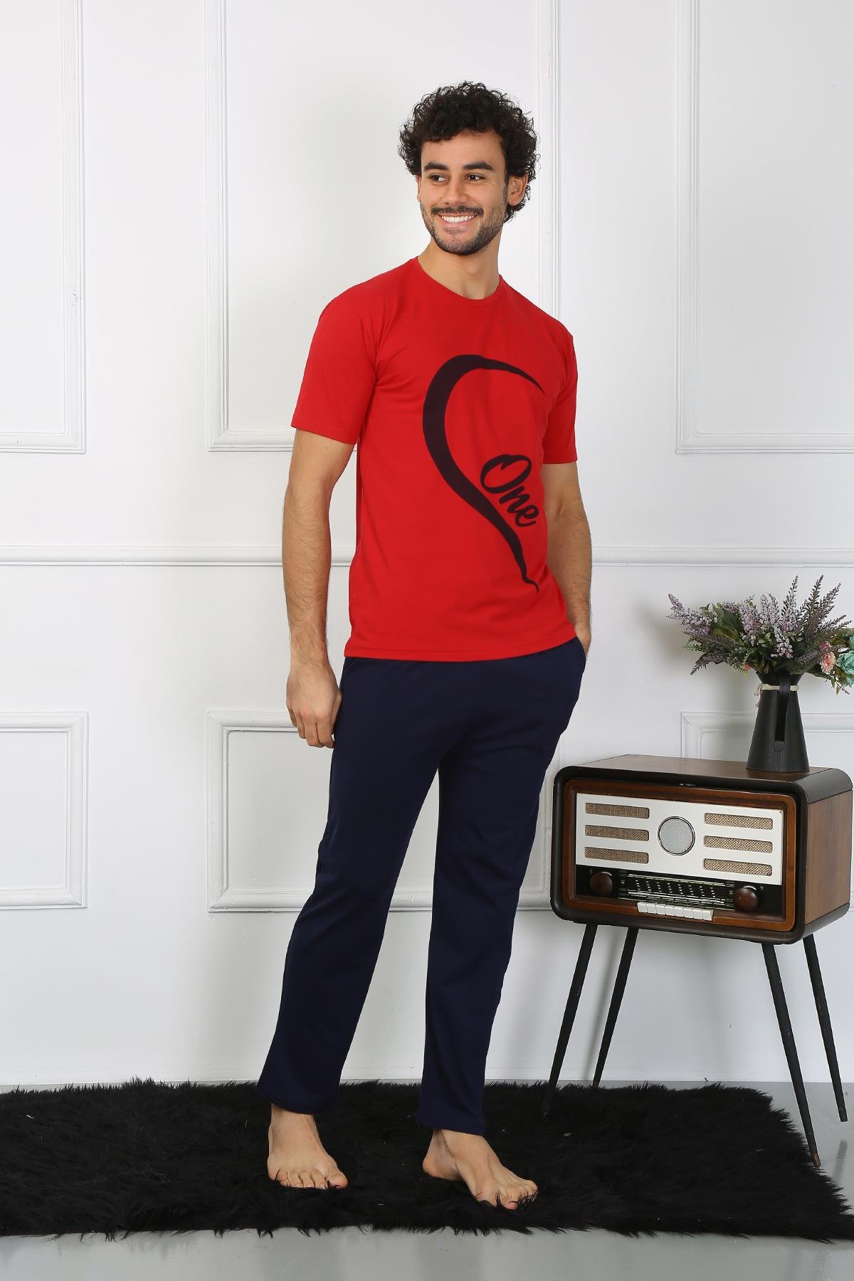 Akbeniz Erkek Pamuk Penye Sevgili Kombini Pijama Takımı Kırmızı 50128 Tek Takım Fiyatıdır