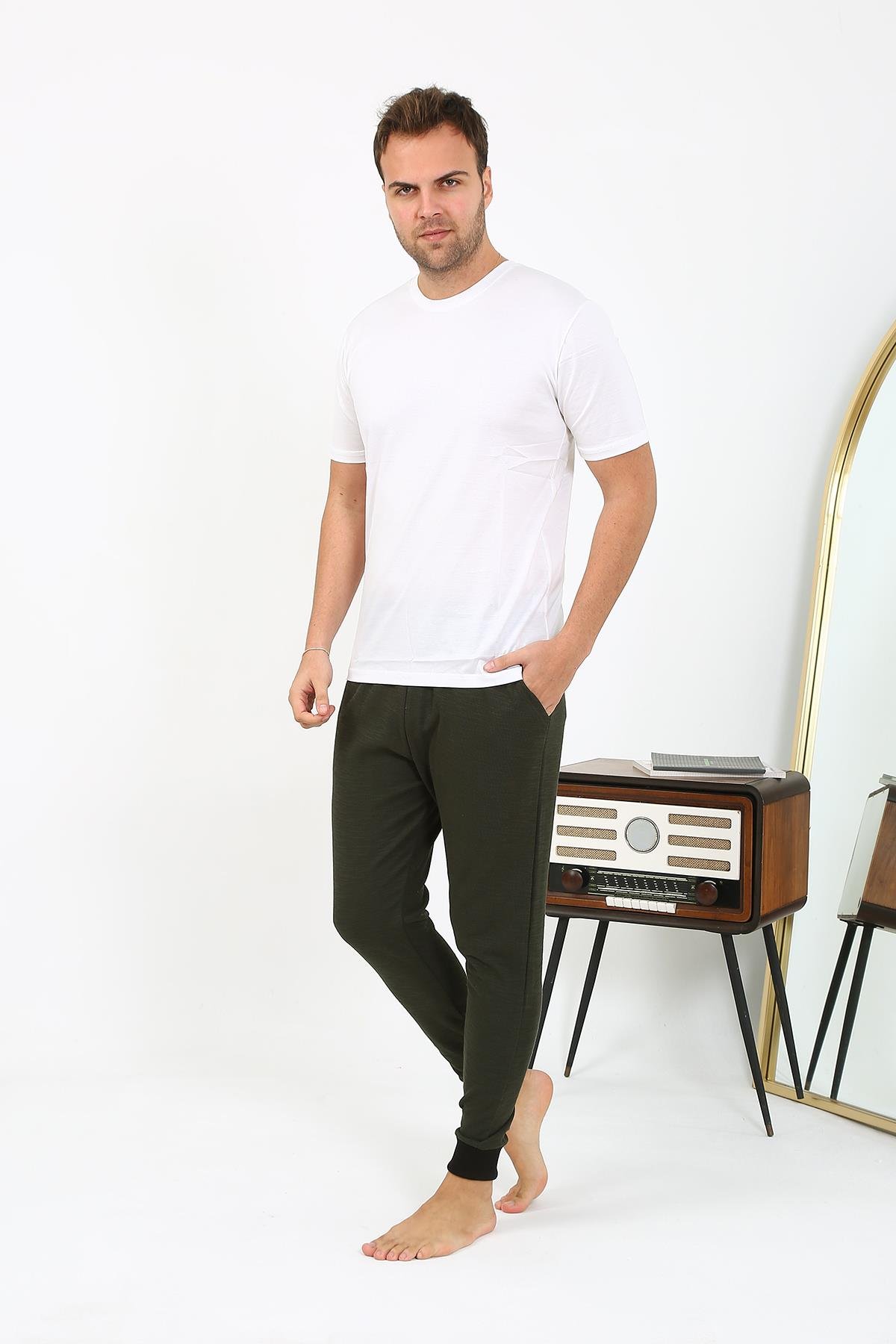 Akbeniz Erkek Pamuk Tek Alt Pijama Haki 27551