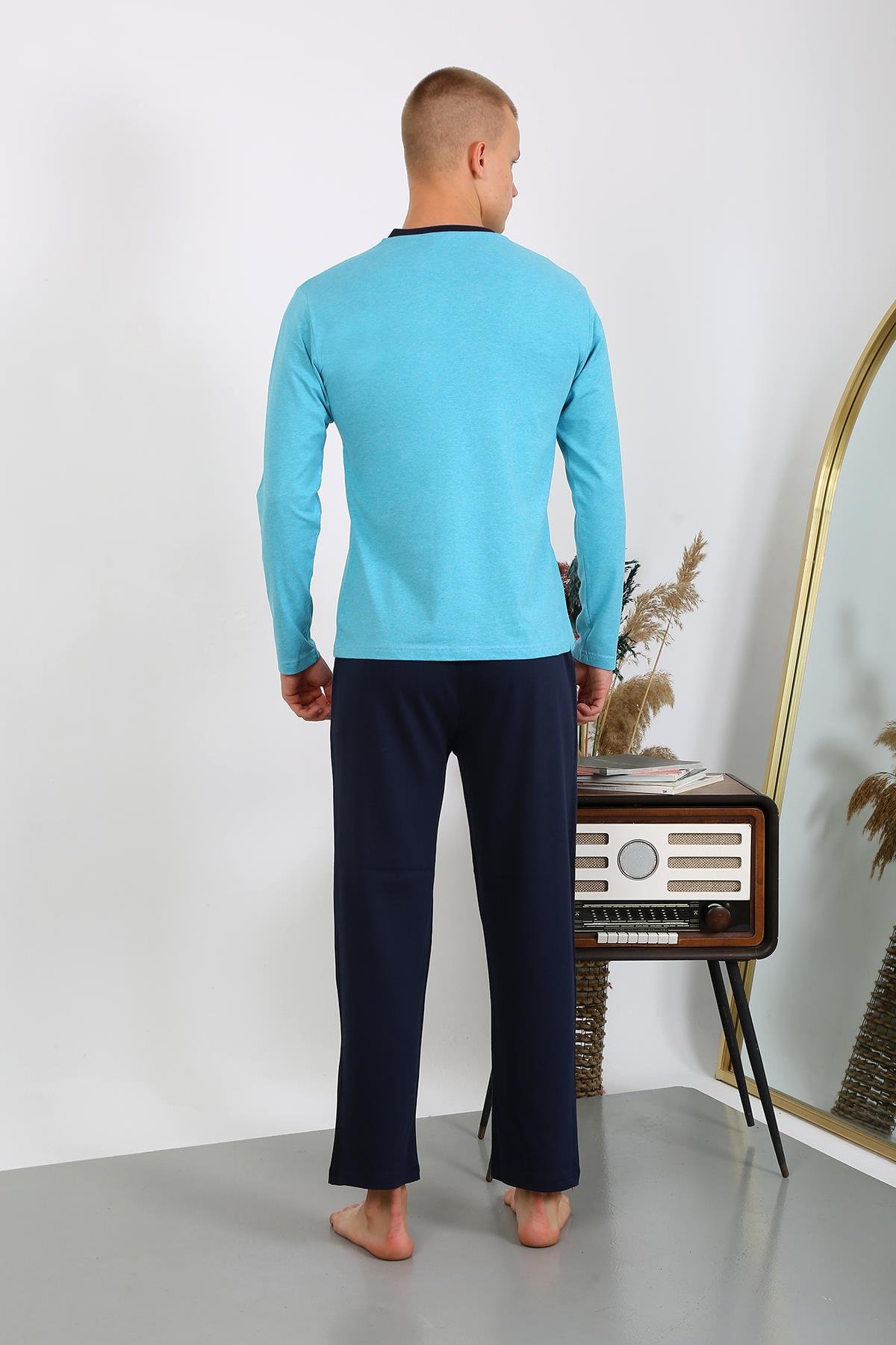 Akbeniz Erkek Penye Uzun Kol Pijama Takımı 6860 Turkuaz