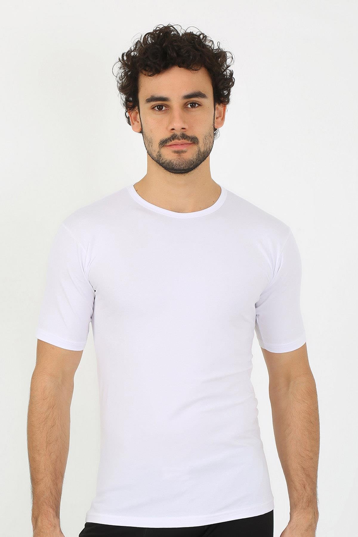 Akbeniz Erkek Sıfır Yaka Likralı Beyaz T-Shirt 65710
