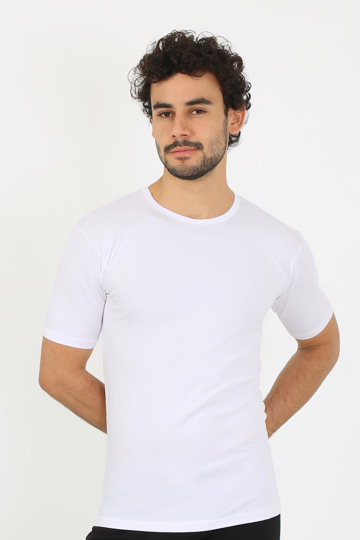 Akbeniz Erkek Sıfır Yaka Likralı Beyaz T-Shirt 65710