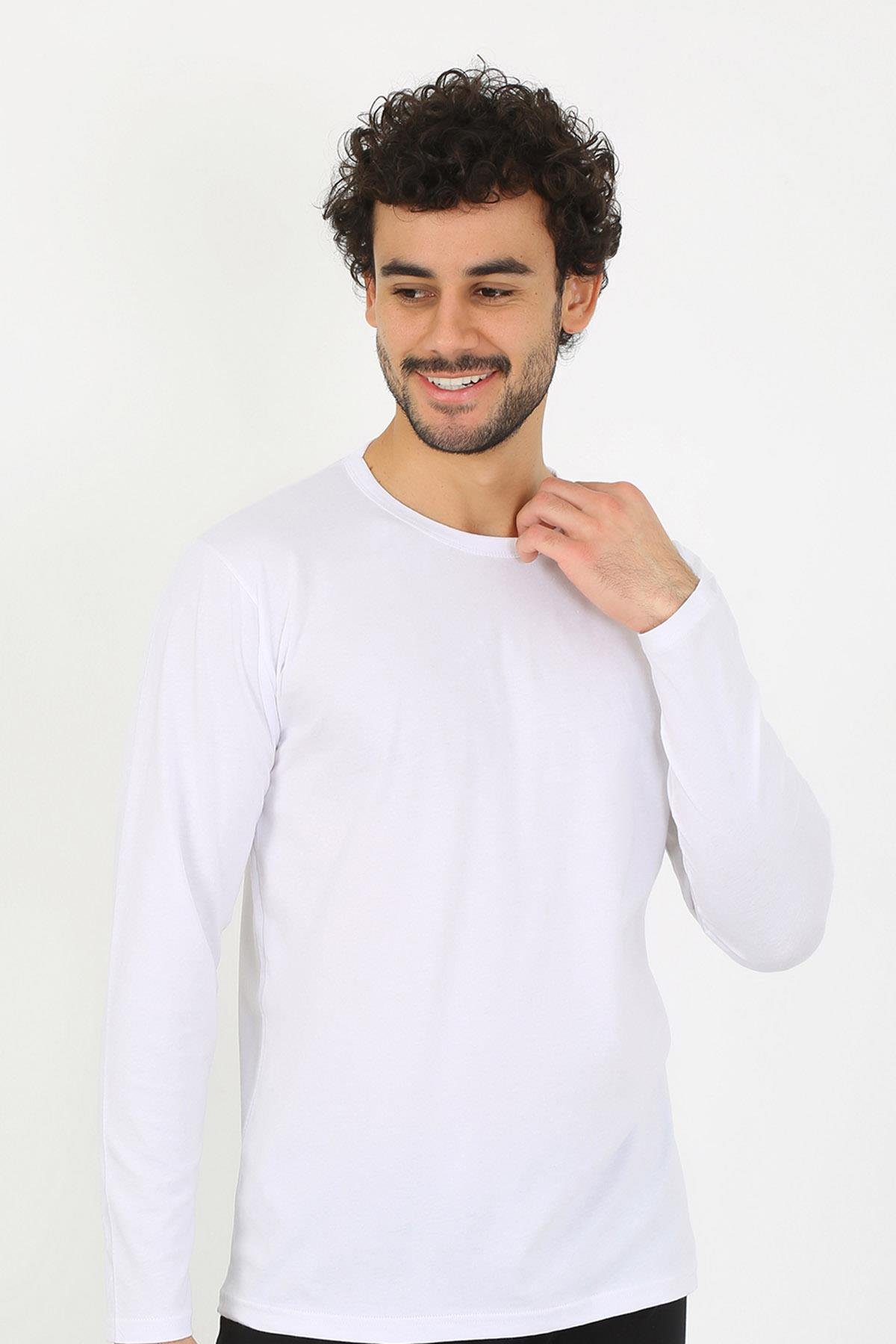 Akbeniz Erkek Sıfır Yaka Uzun Kol Beyaz Fanila 6590