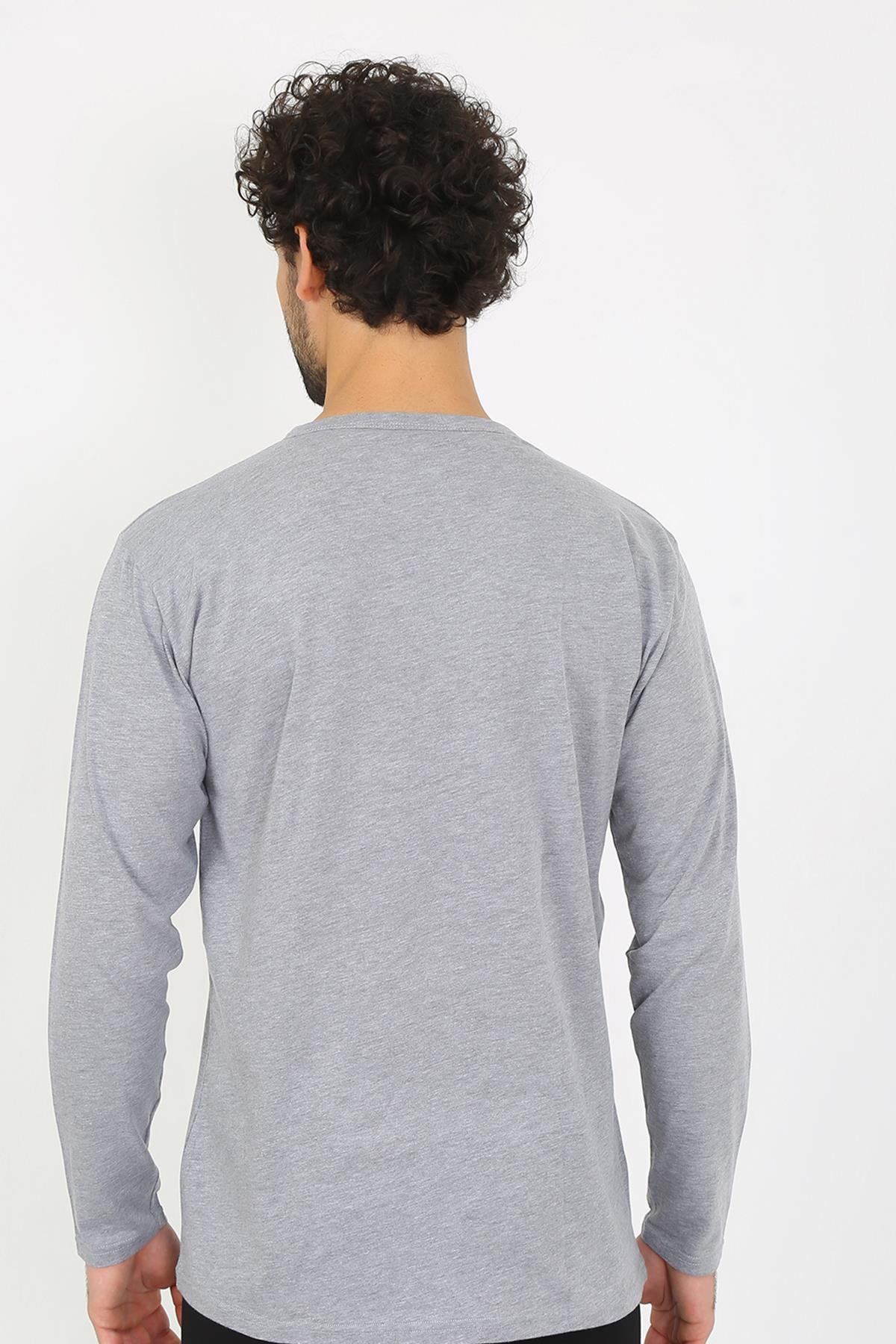Akbeniz Erkek Sıfır Yaka Uzun Kol Gri Fanila 6590