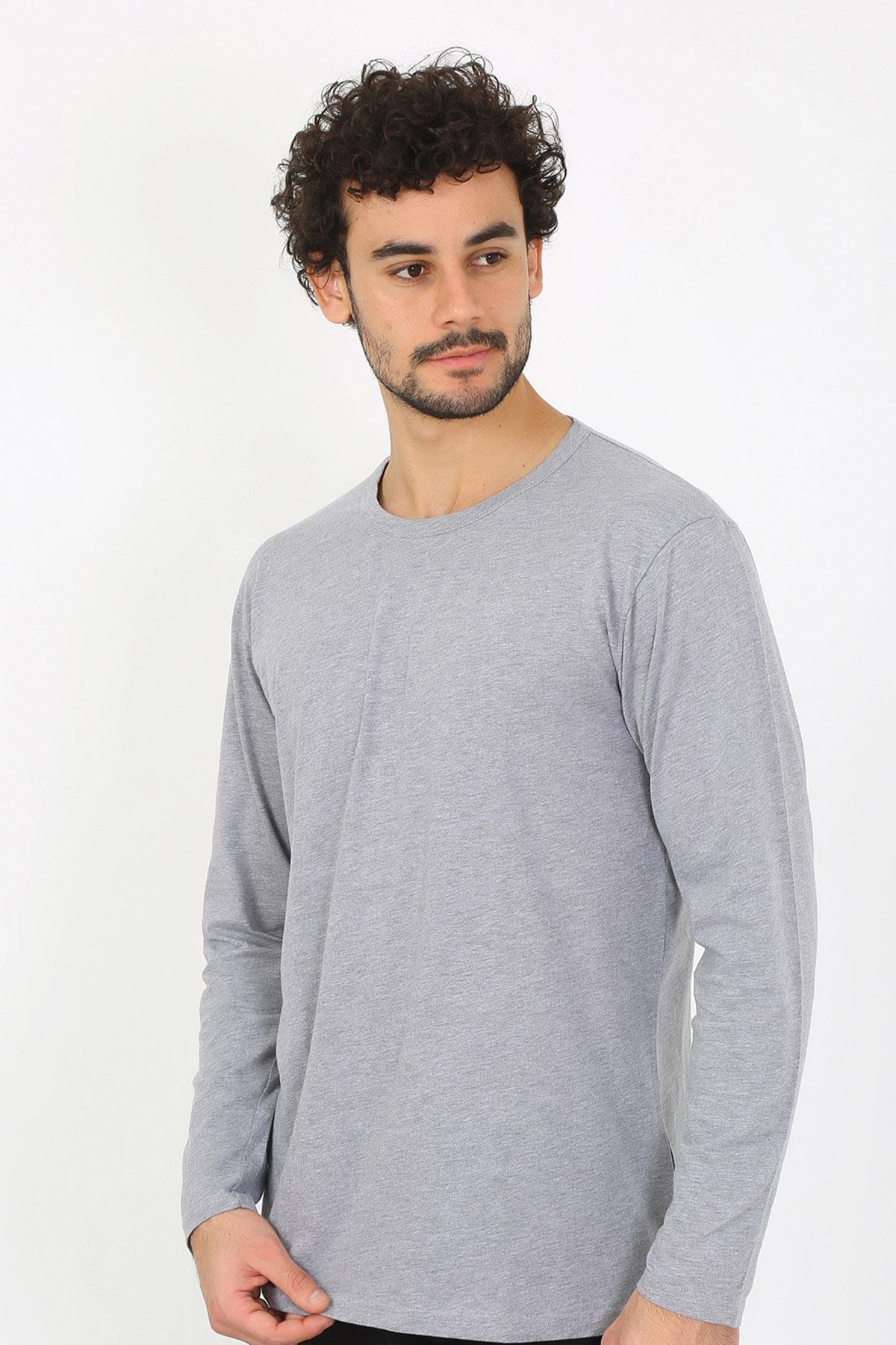 Akbeniz Erkek Sıfır Yaka Uzun Kol Gri Fanila 6590